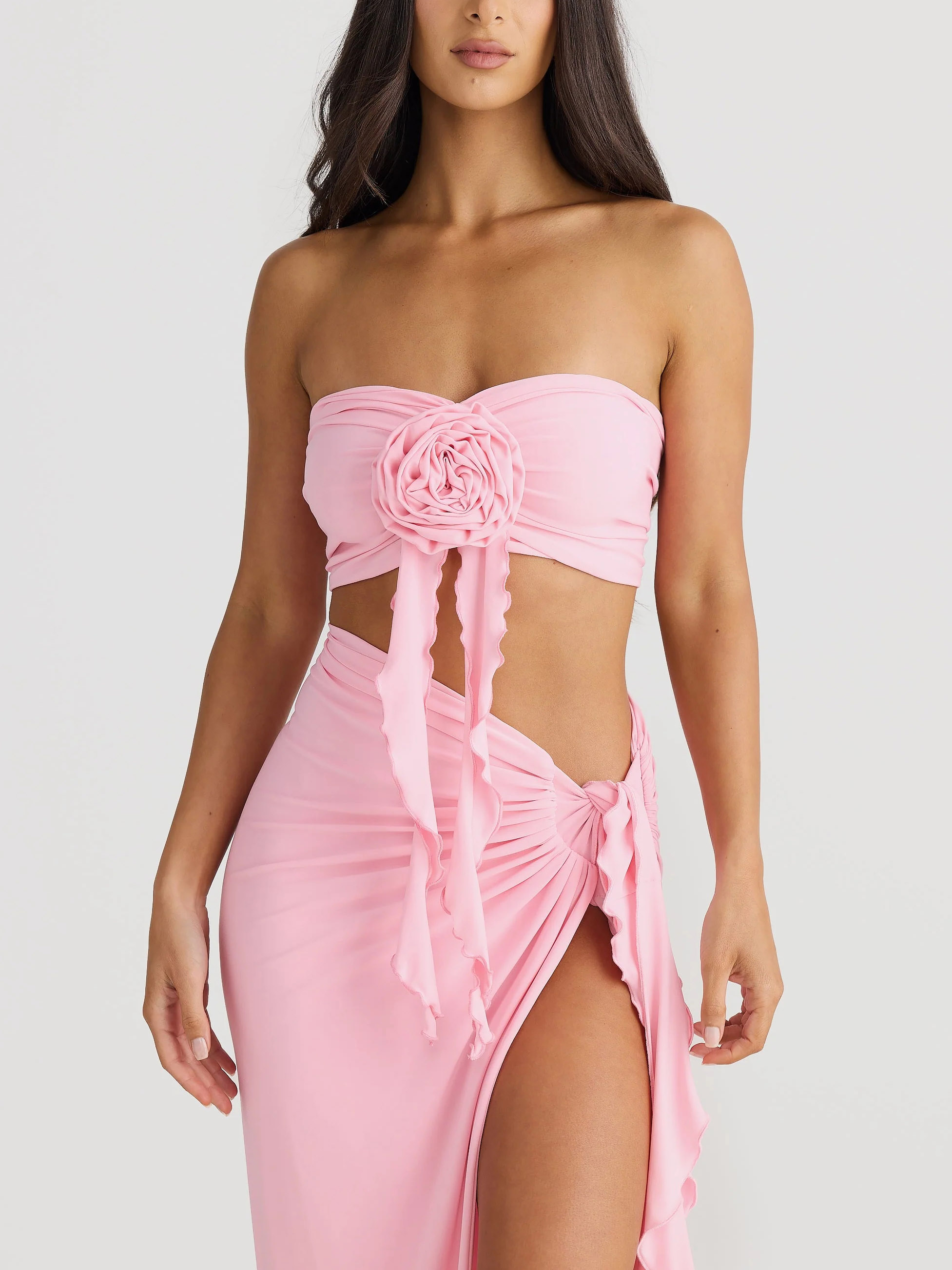 Strapless 3D Rose Romantic Two Piece Set