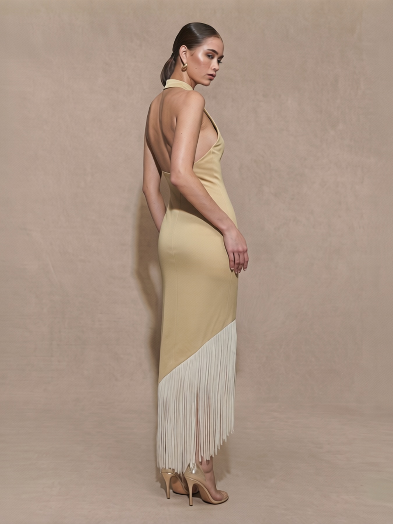 2026 Spring Summer Party Eye-Catcher Halter Backless Fringe Formal Dress : Fitted Asymmetric Hem Maxi Elegant Dress