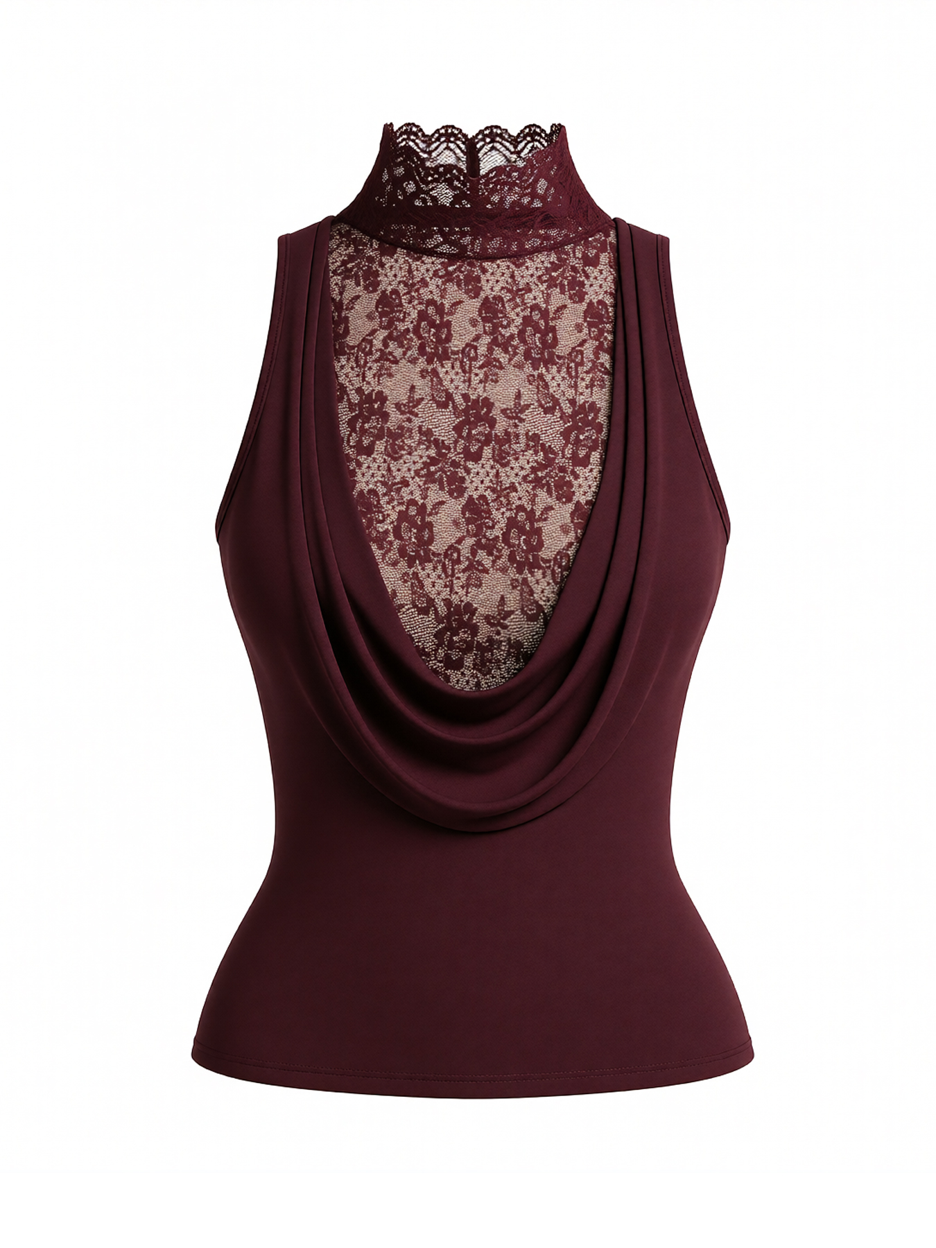 2026 Spring/Summer New Arrival: Sexy, Fashionable, Casual, Sleeveless, Faux Two-Piece High-Neck Lace-Trimmed Vest-Aetheryn