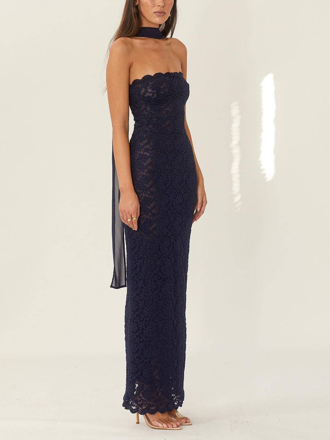 Strapless Lace Mermaid Maxi Dress