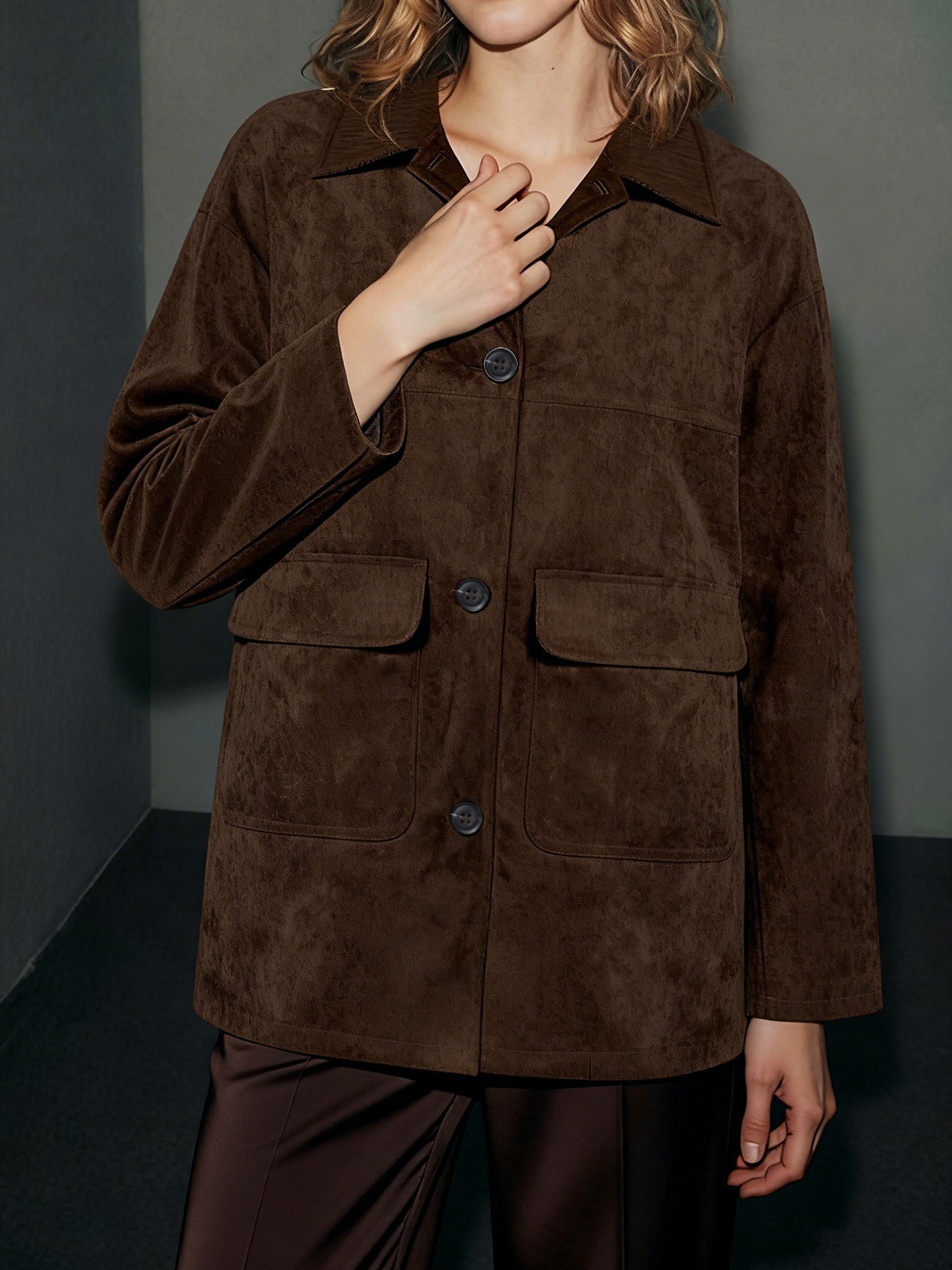 2026 Spring/Summer New Style Retro Lapel Single-breasted Suede Texture Casual Jacket