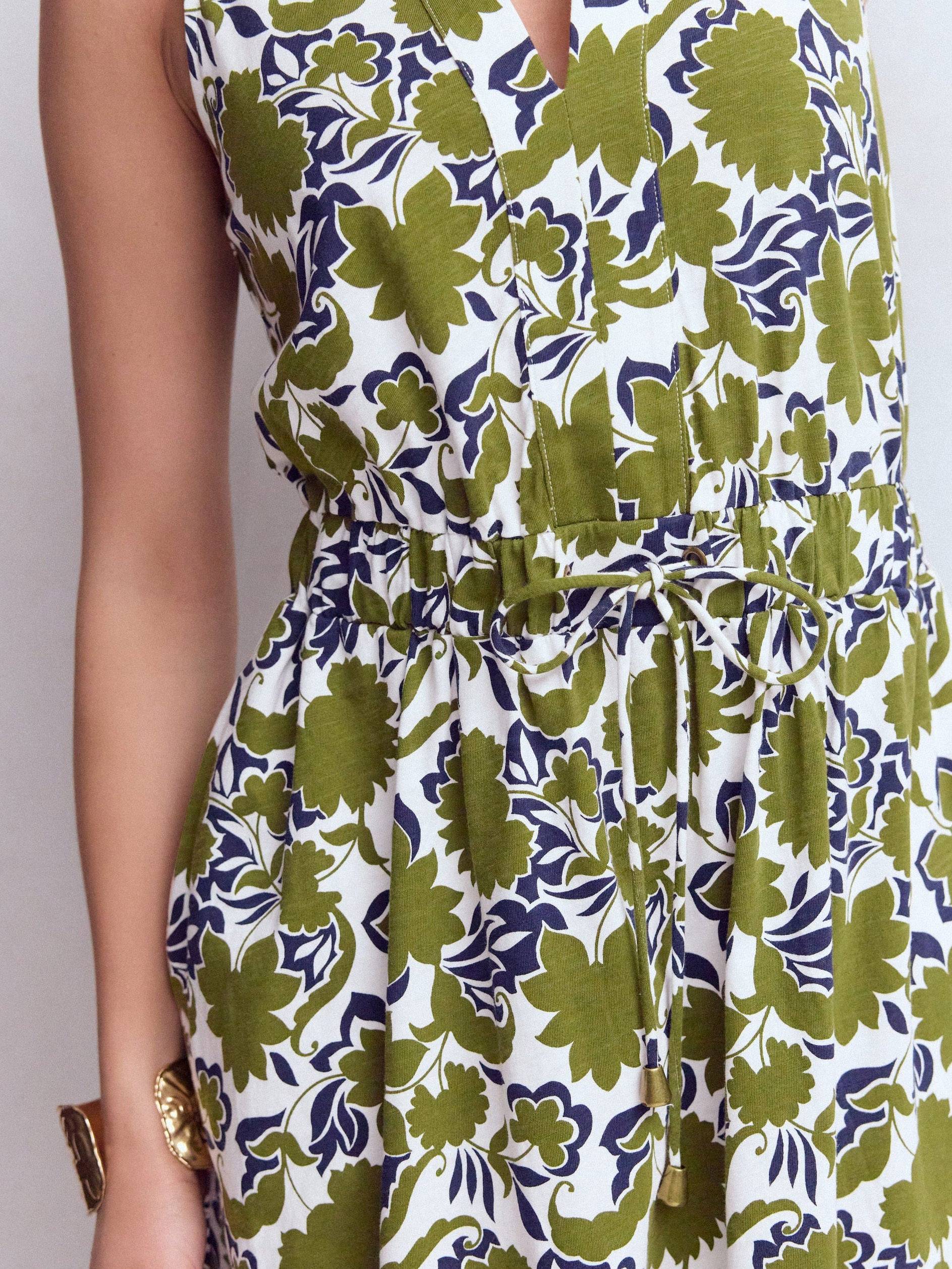 Sleeveless V Neck Tie Waist Pocket Floral Print Maxi Dress
