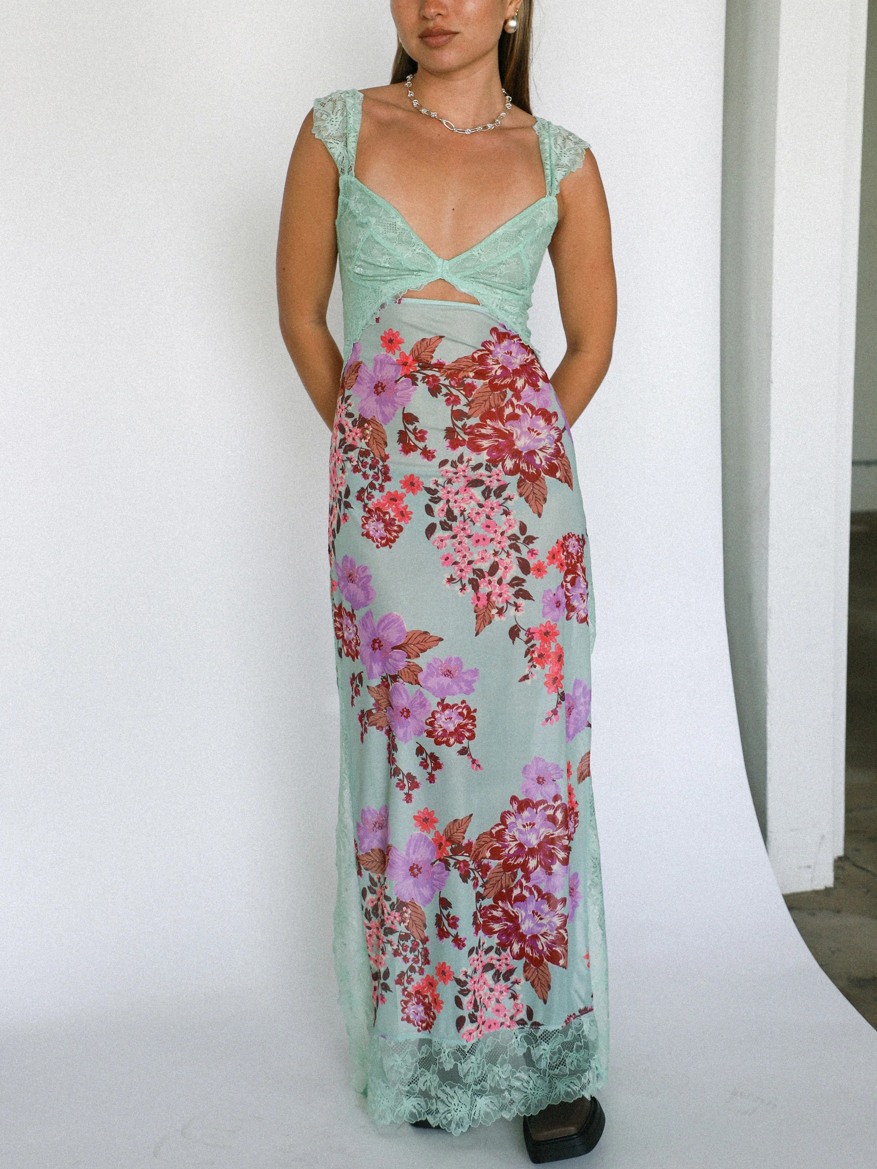 [Copy]Boho Patchwork Floral Plaid Midi Dress