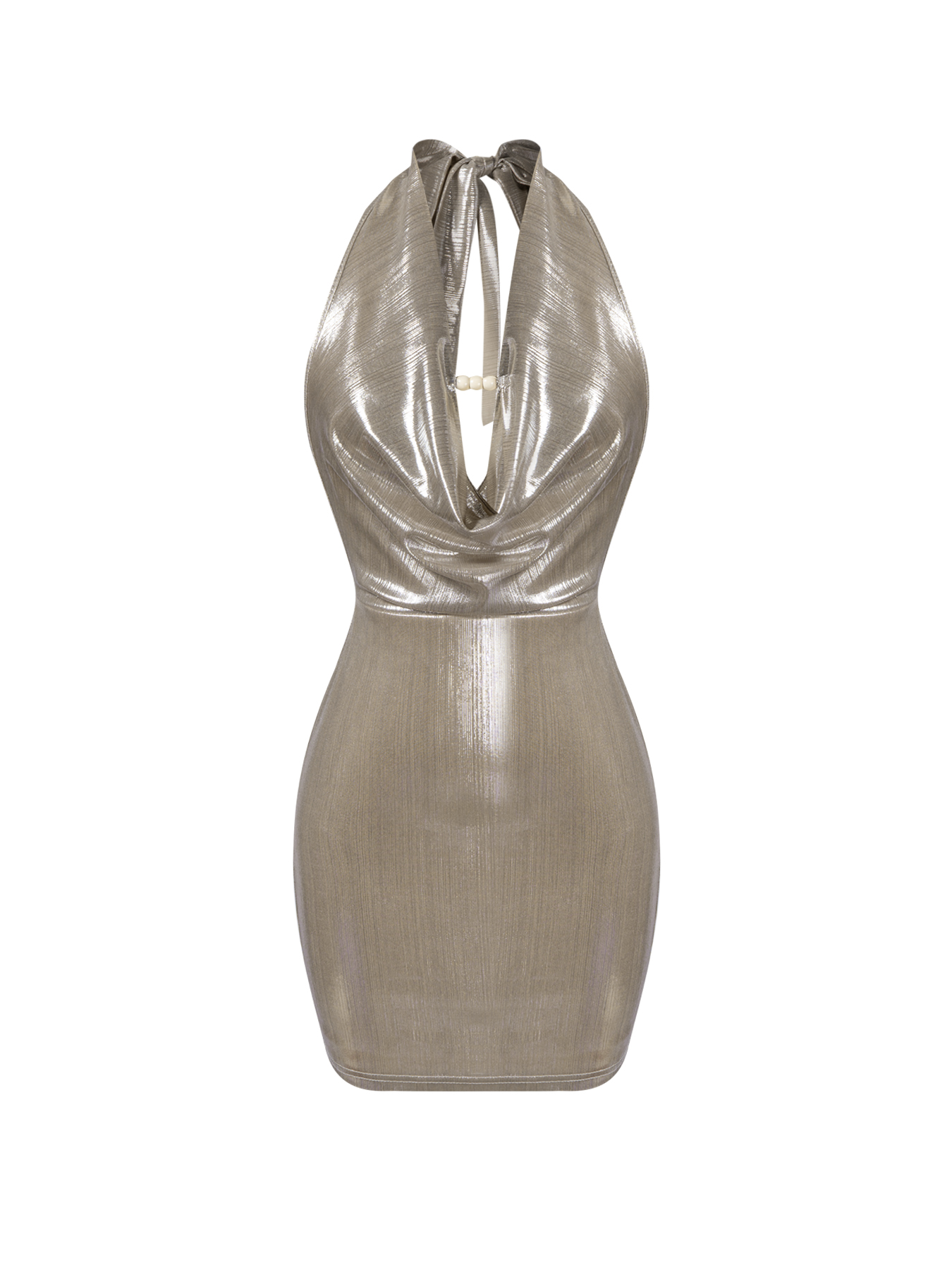 Woman's Metallic Deep V Cowl Neck Halter Mini Dress