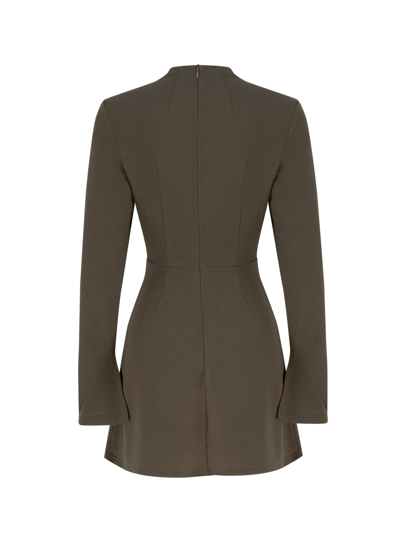 Women's Olive Green Mock Neck Long Sleeve Bodycon Mini Dress with Pockets