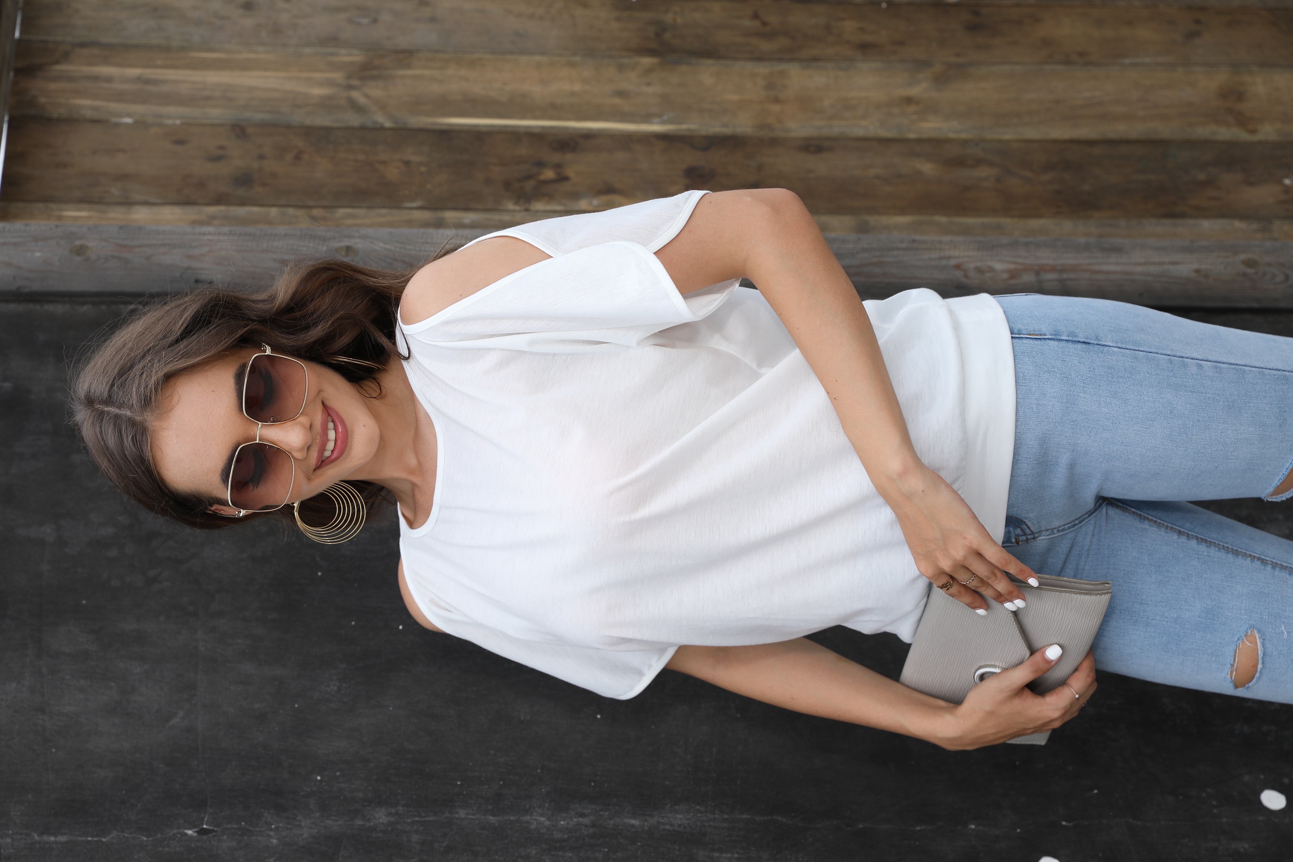 Women's White Cold - Shoulder Short Sleeve Top