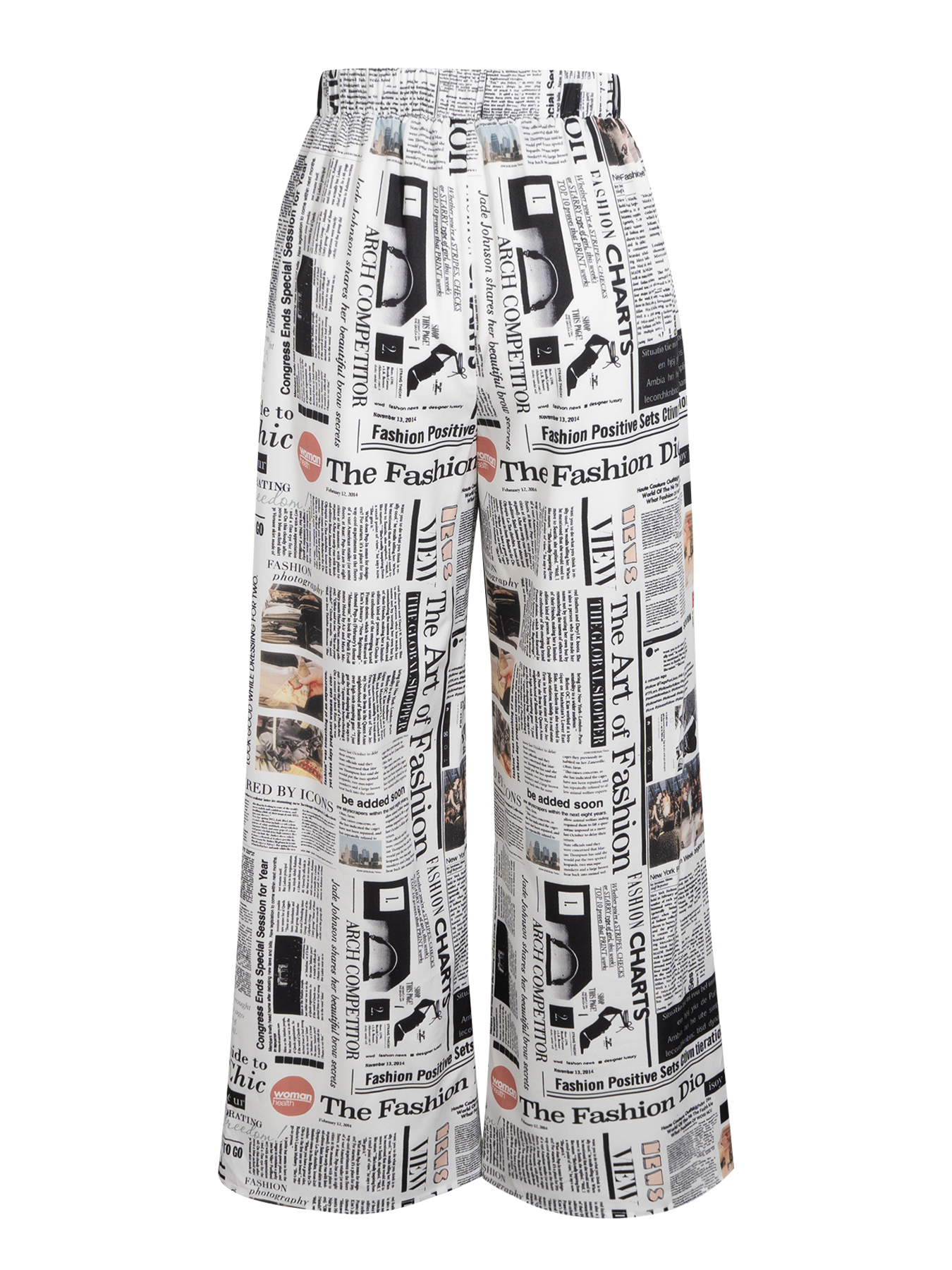 Woman's Newspaper Print Drawstring Wide-Leg Pants : Loose Casual Vacation Pants