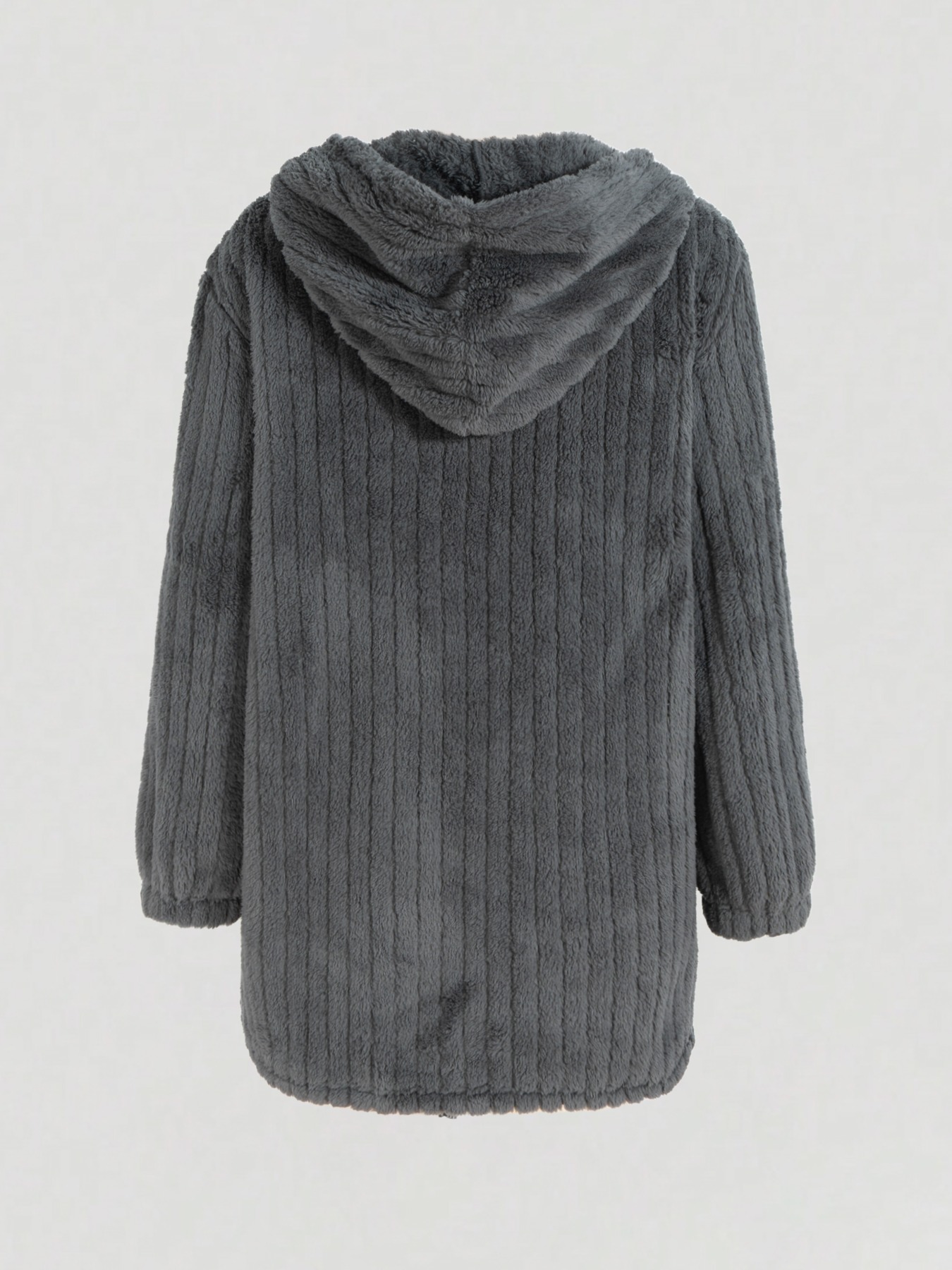 Dark gray pinstripe fur coat Women‘s hooded single-breasted long coat