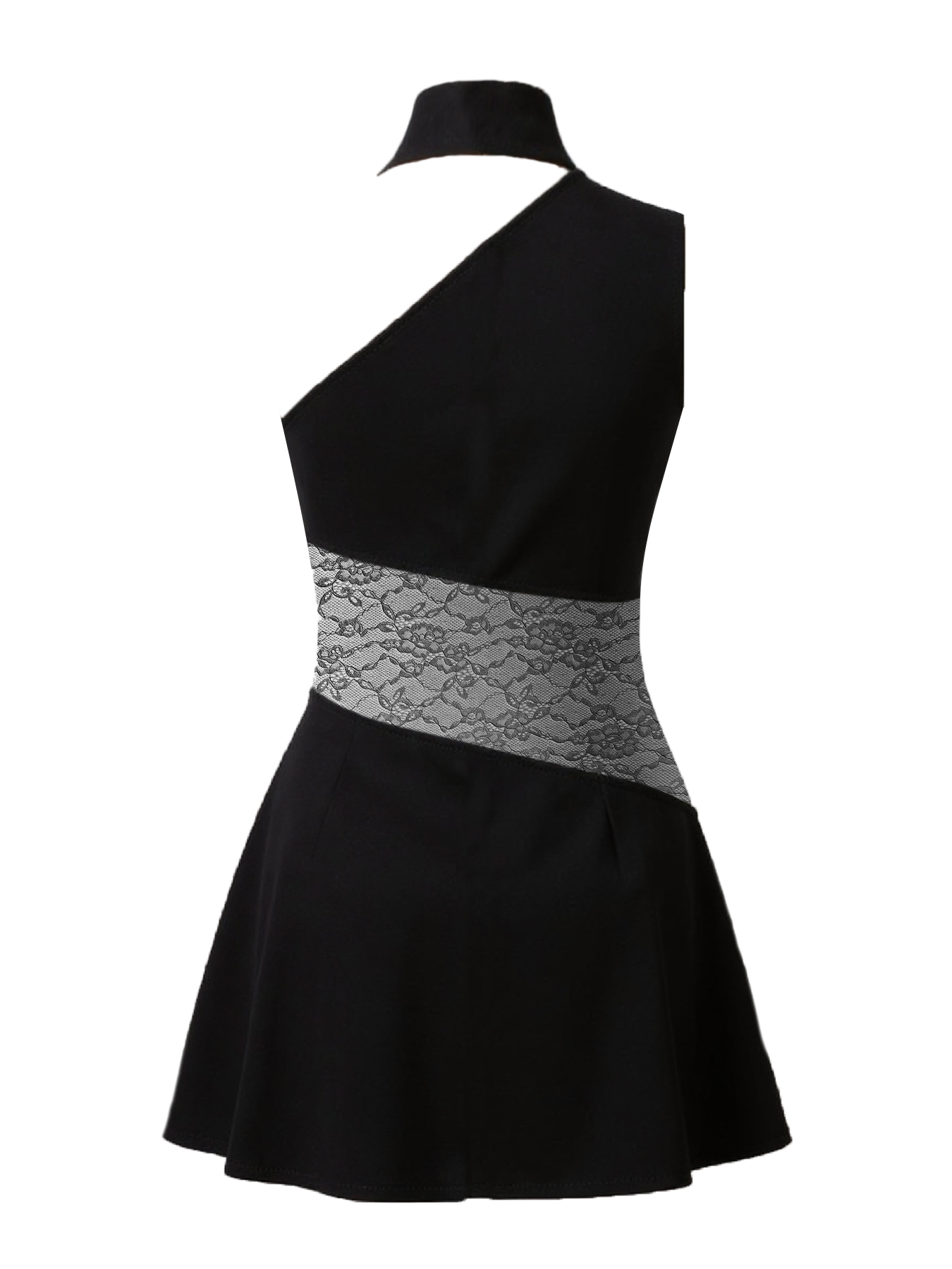 2026 Spring/Summer New Arrival: Stylish and Commuter-Friendly Asymmetrical Off-Shoulder Flowing Neck Sleeveless Lace-Trimmed Short Dress-Aetheryn