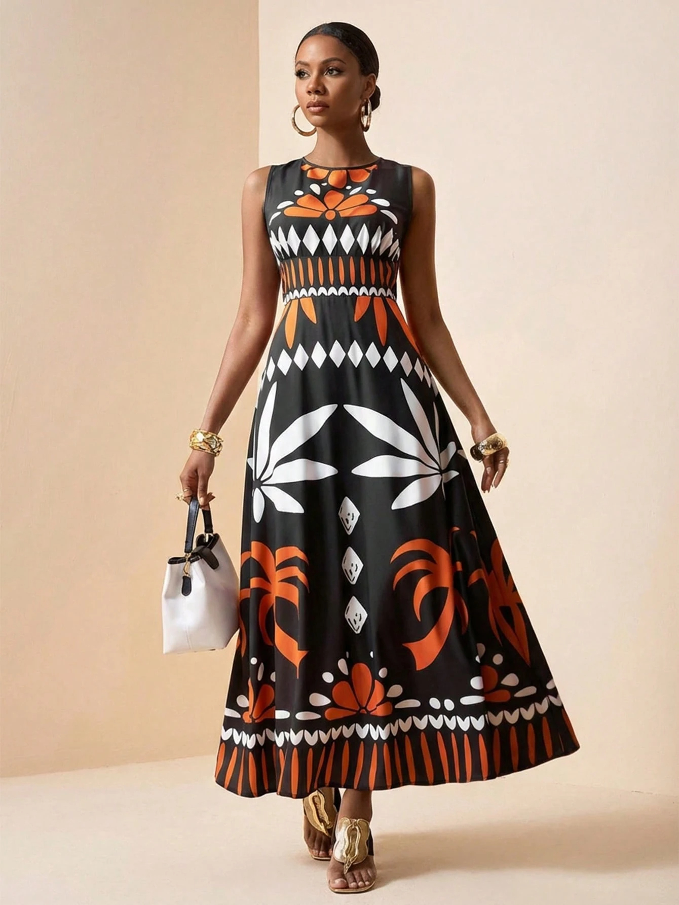 2026 Spring New Sleeveless Art Print Maxi Dress