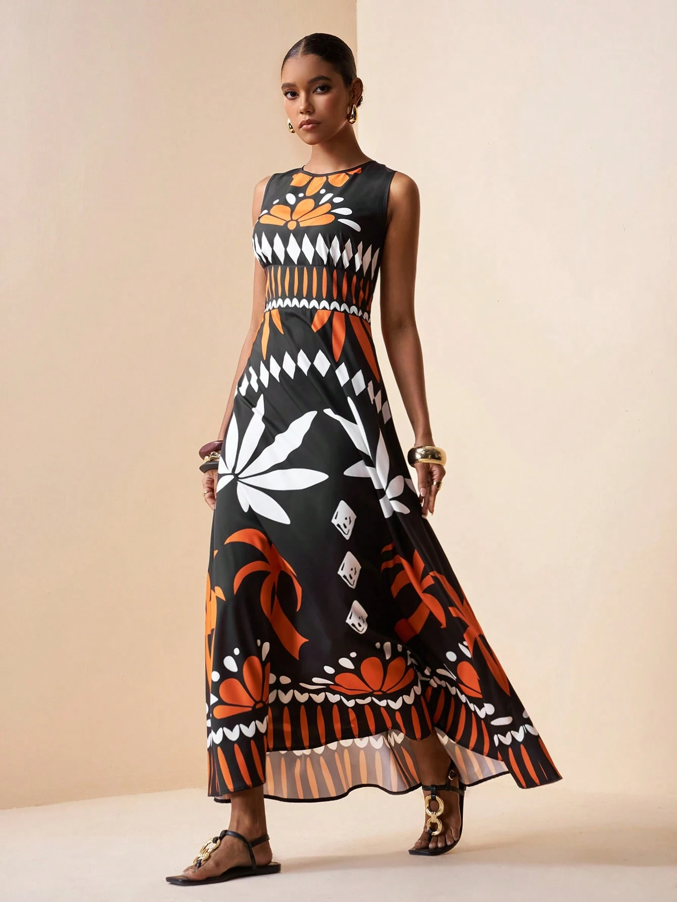 2026 Spring New Sleeveless Art Print Maxi Dress
