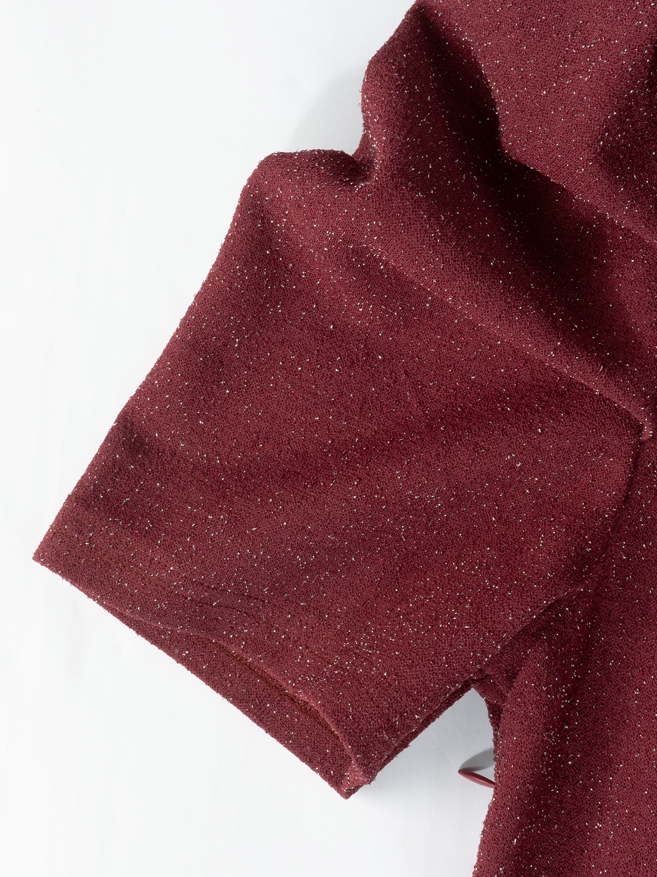 Woman's Glitter Deep V Puff Sleeve Ruched Midi Dress