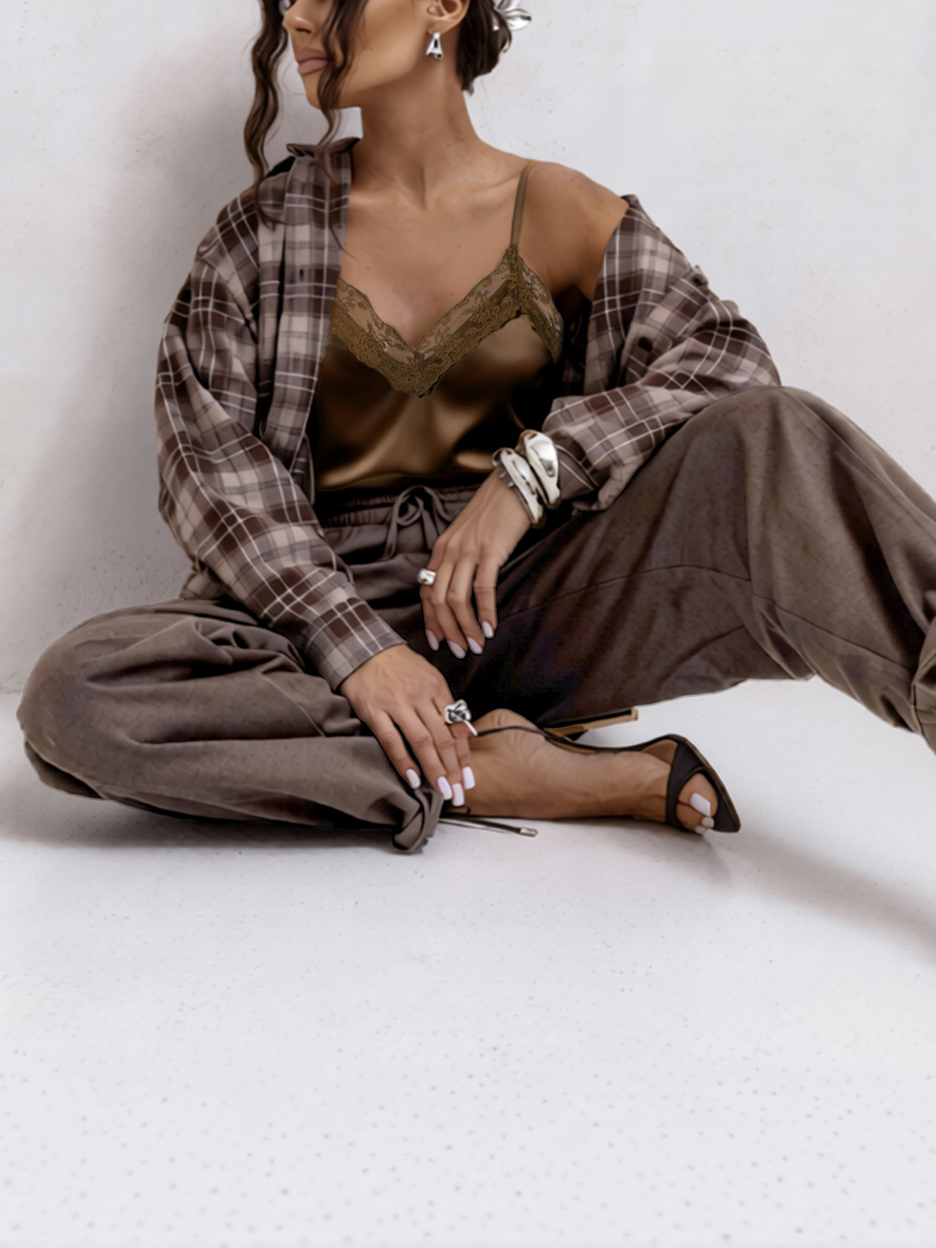 2026 Spring/Summer New Style Elegant Satin Lace Splicing Asymmetric Camisole Top