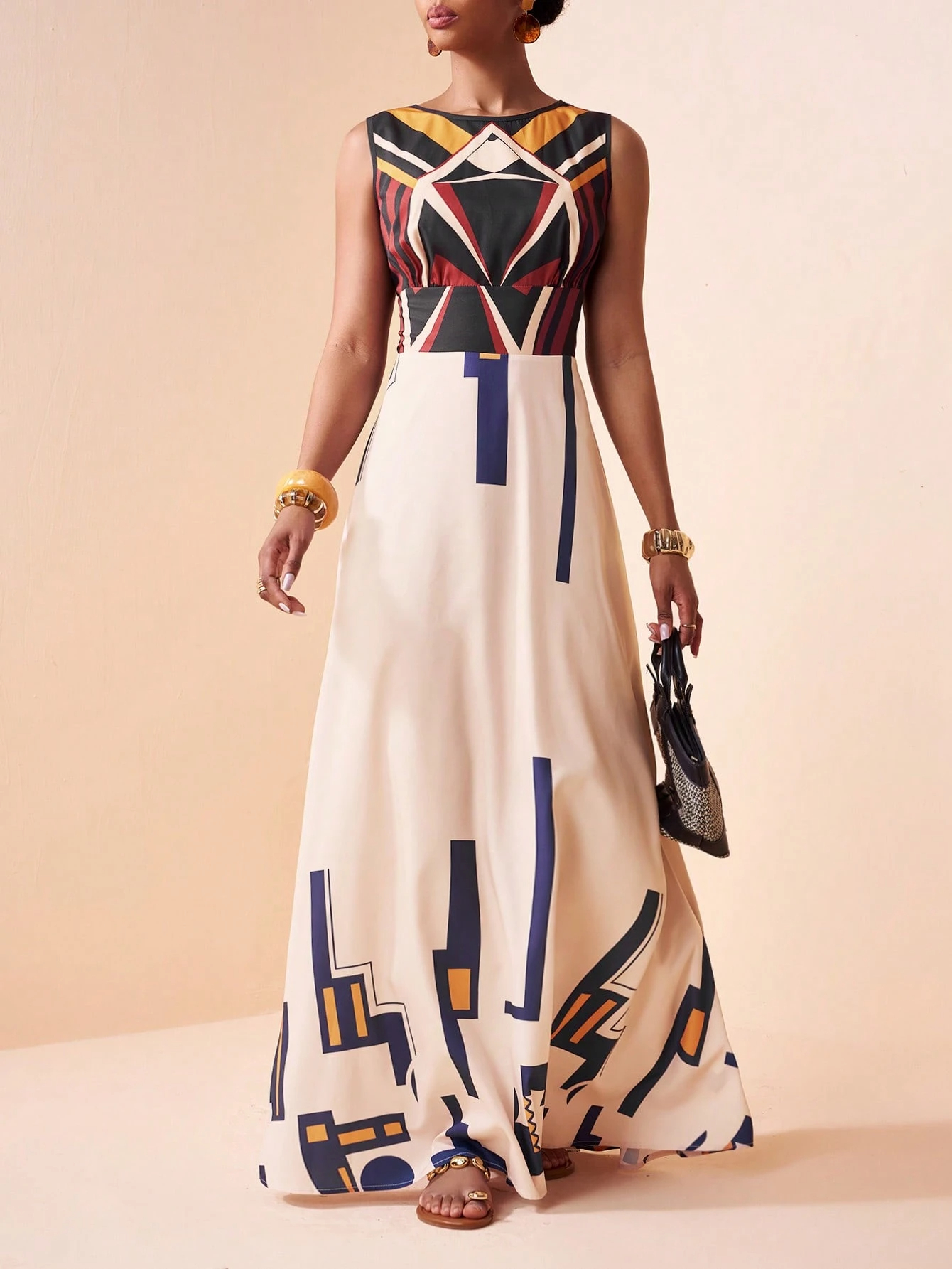 2026 Spring New Sleeveless Art Print Maxi Dress