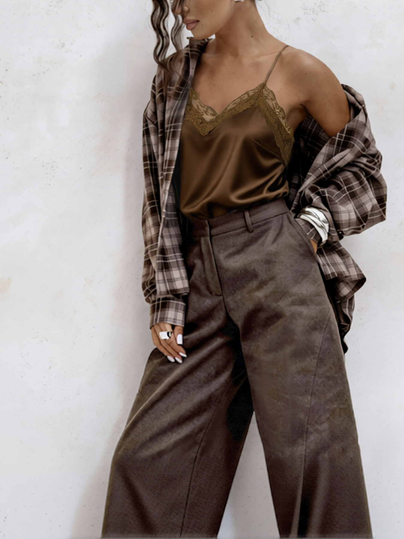 2026 Spring/Summer New Style Elegant Satin Lace Splicing Asymmetric Camisole Top