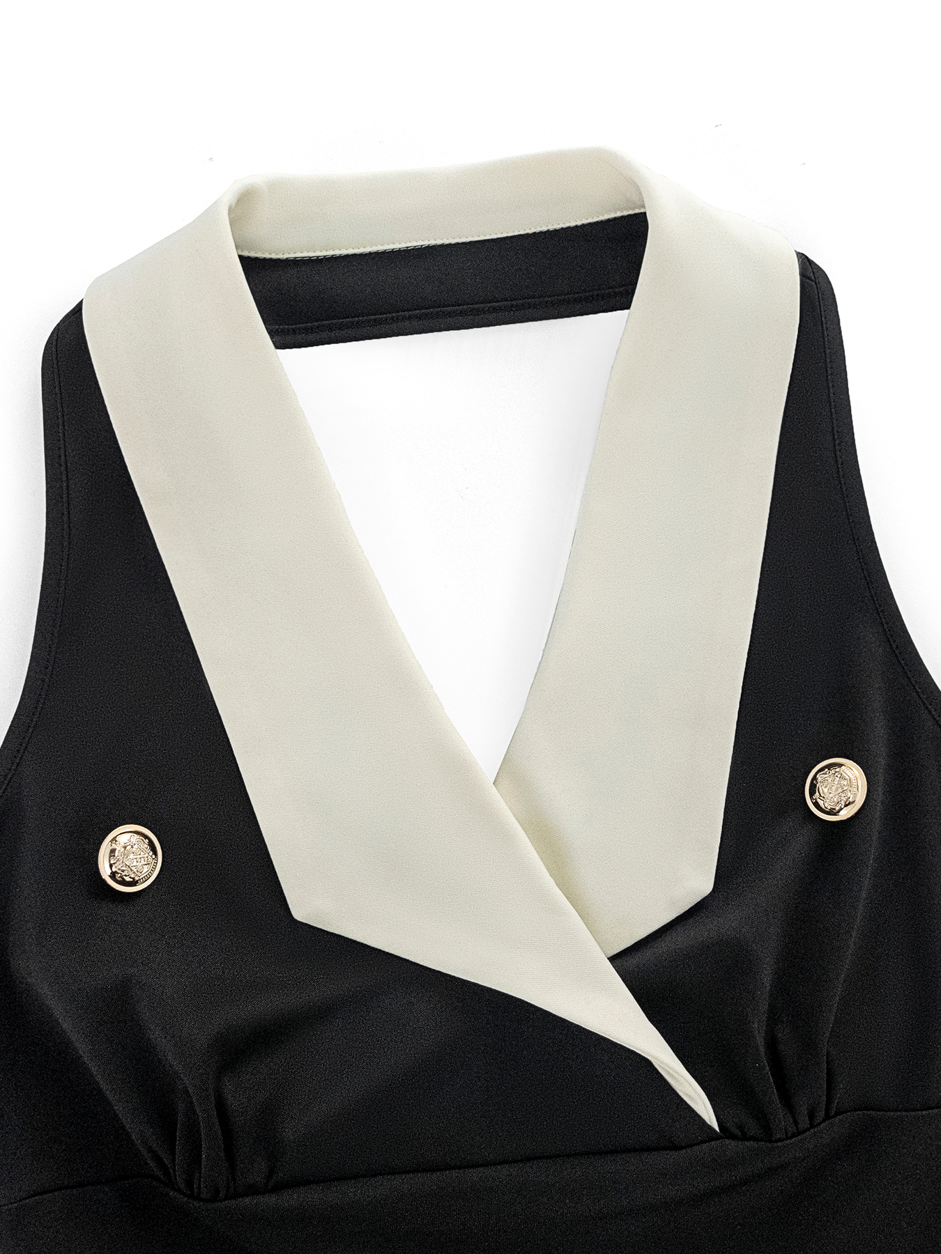 Women's Black Contrast Collar Double-Breasted Midi Dress