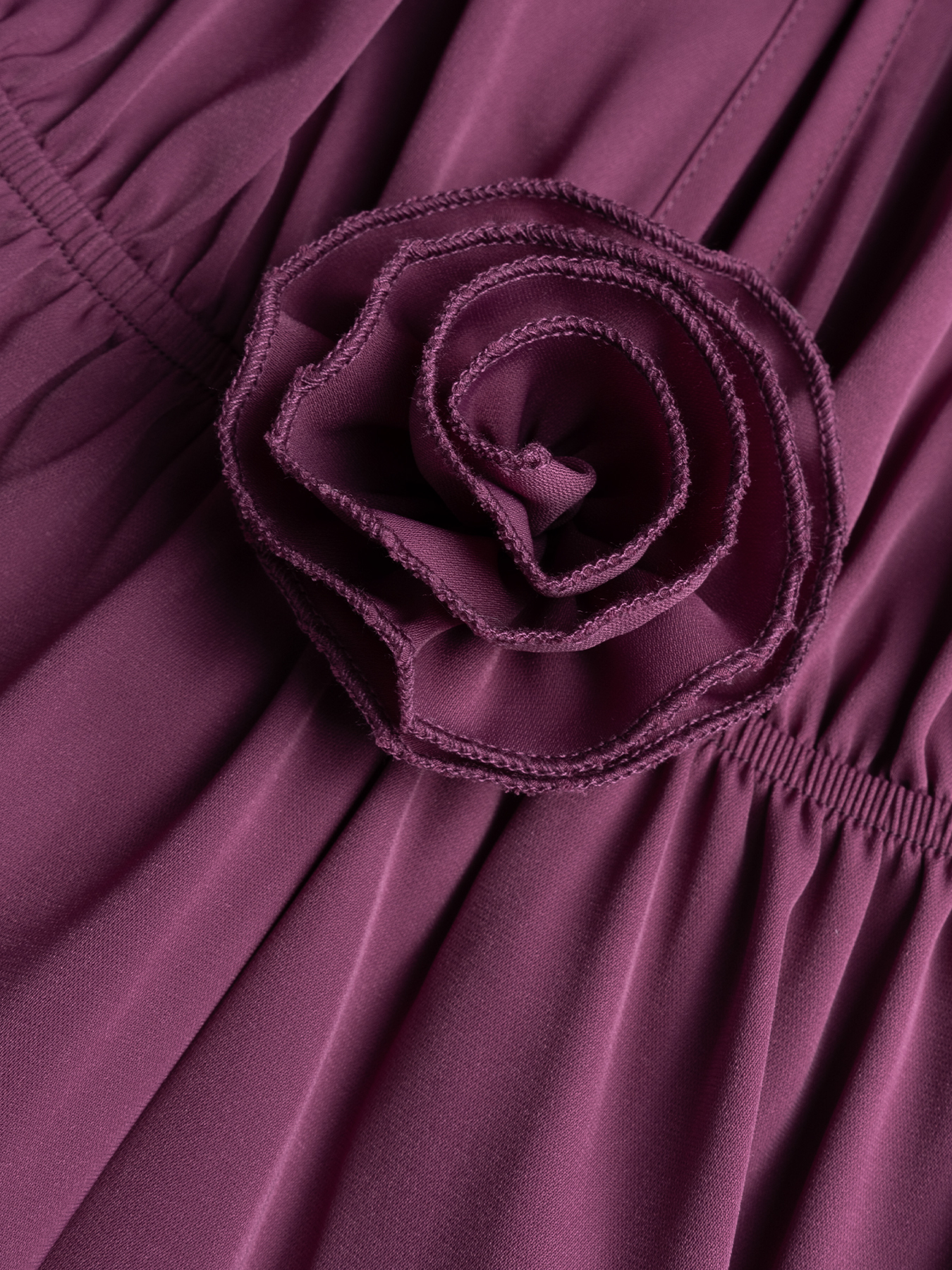 Woman's Plum Satin Keyhole Cutout Lantern Sleeve Midi Dress