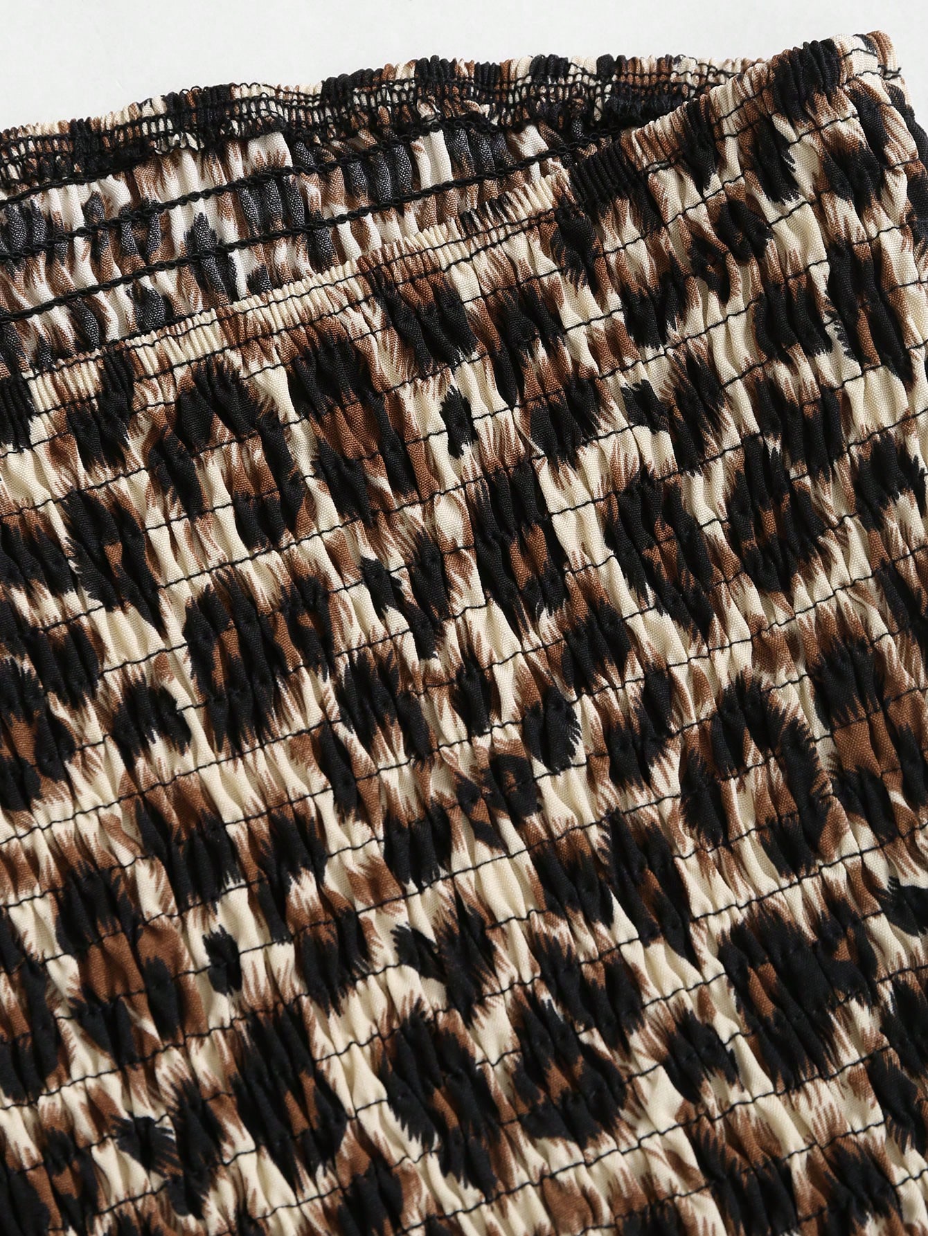 Women's Leopard Print Smocked Tube Top and Tiered Mini Skirt Set