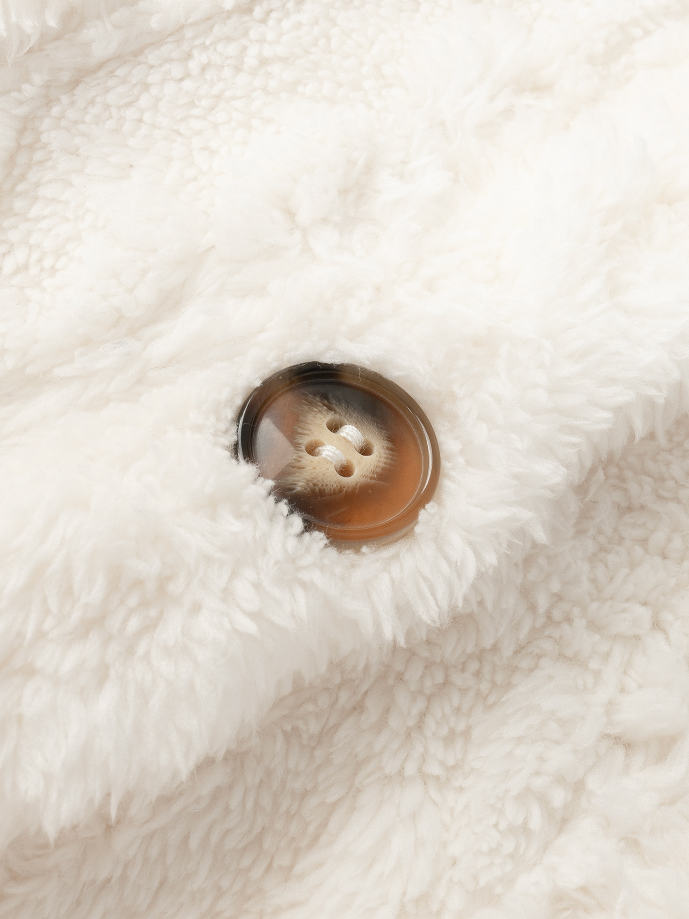 Woman's Cream Faux Fur Hooded Coat with Cable Knit Texture & Metal Buttons