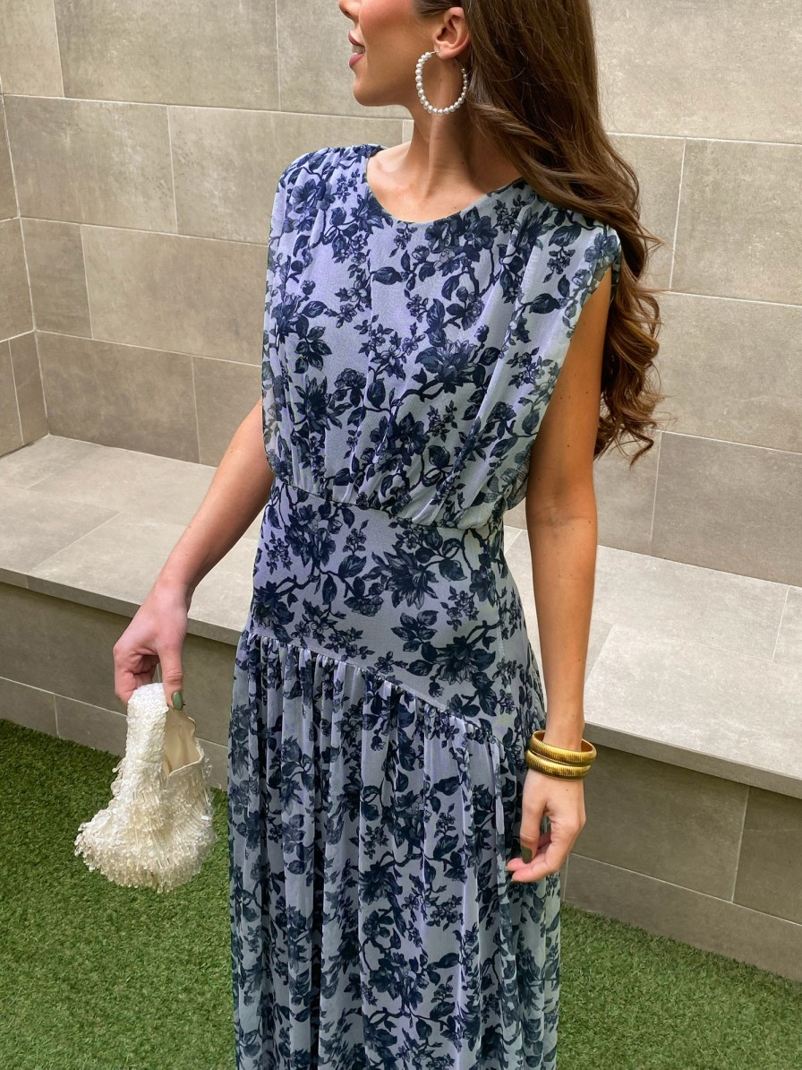 Floral Print Mesh Sleeveless Maxi Dress