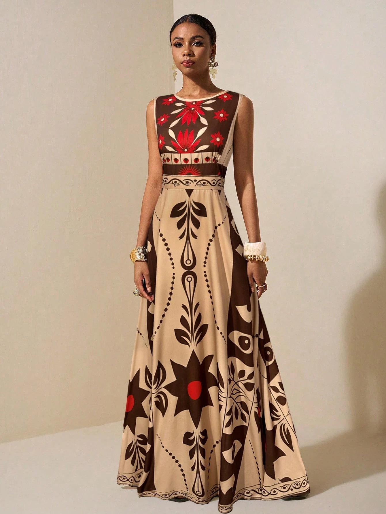 2026 Spring New Sleeveless Art Print Maxi Dress