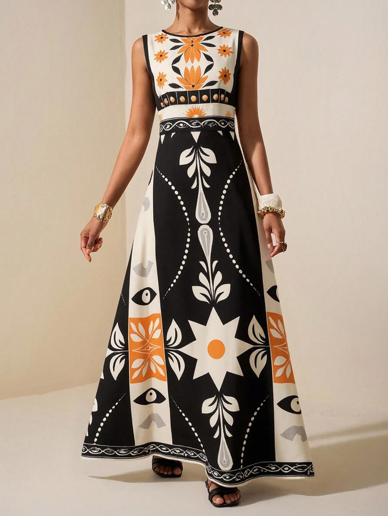 2026 Spring New Sleeveless Art Print Maxi Dress