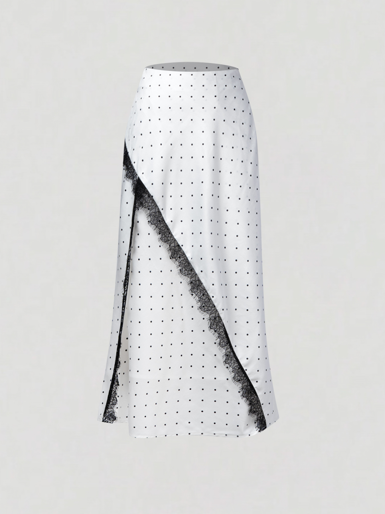 2026 Spring/Summer New Arrival: Elegant Commuter-Style Midi Skirt with Lace Trim and Color-Blocking Satin Lace-Aetheryn