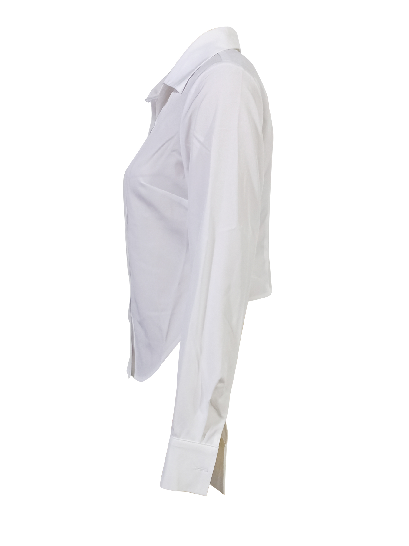 Women's White Button-Down Shirt with Curved Hem