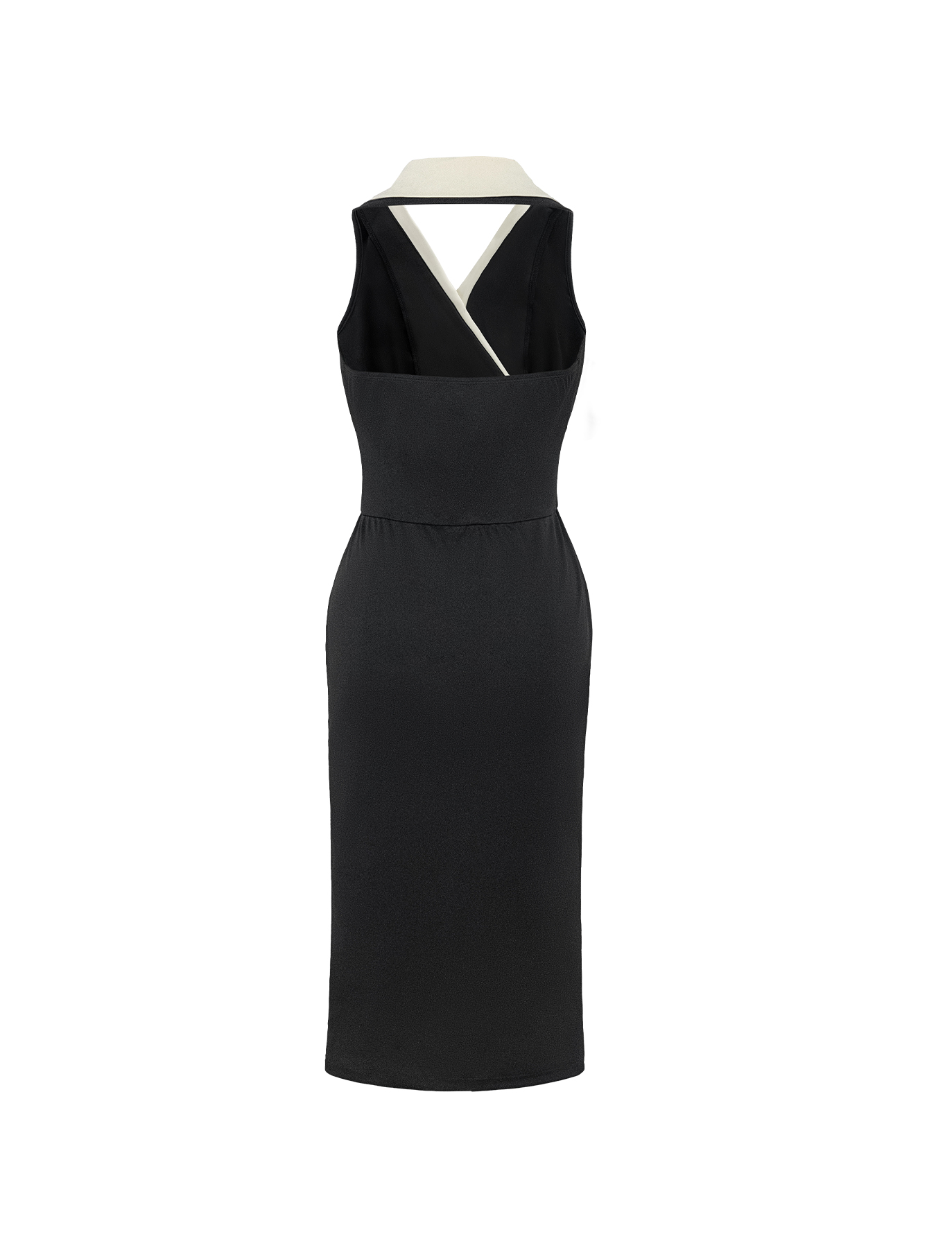 Women's Black Contrast Collar Double-Breasted Midi Dress