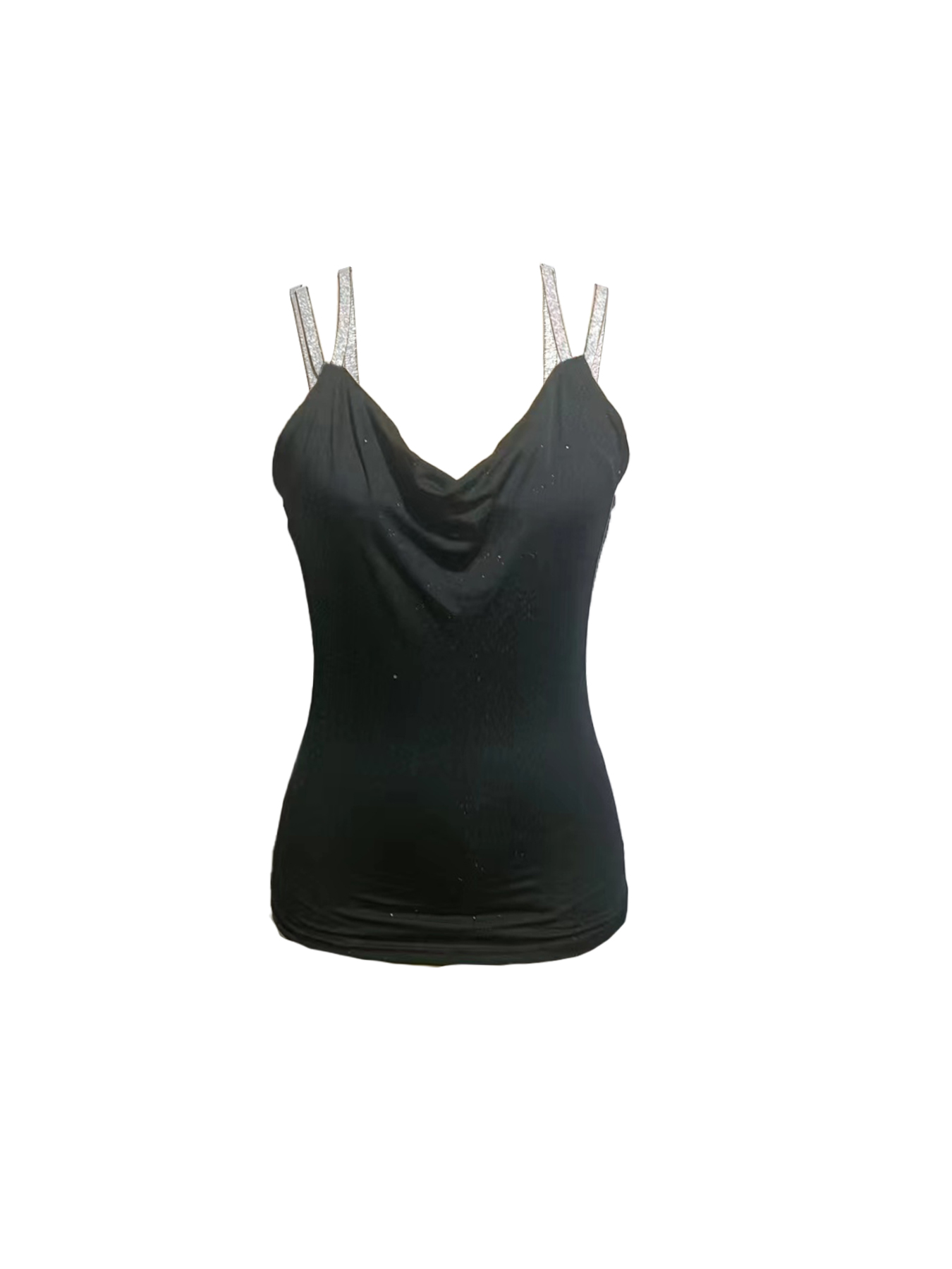 Black Sparkly Camisole with Rhinestone Straps