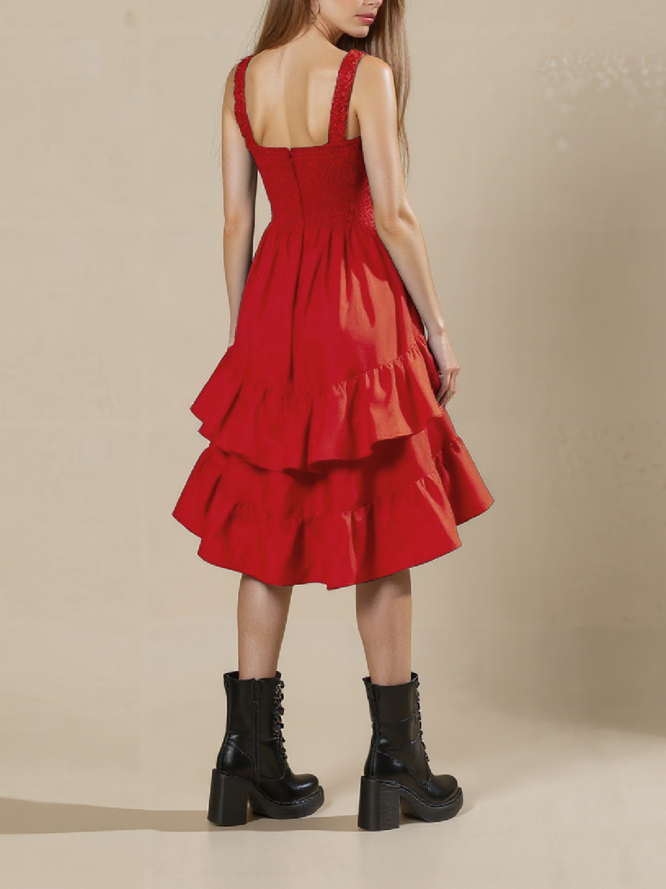 Red Ruffled High-Low Hem Cami Dress