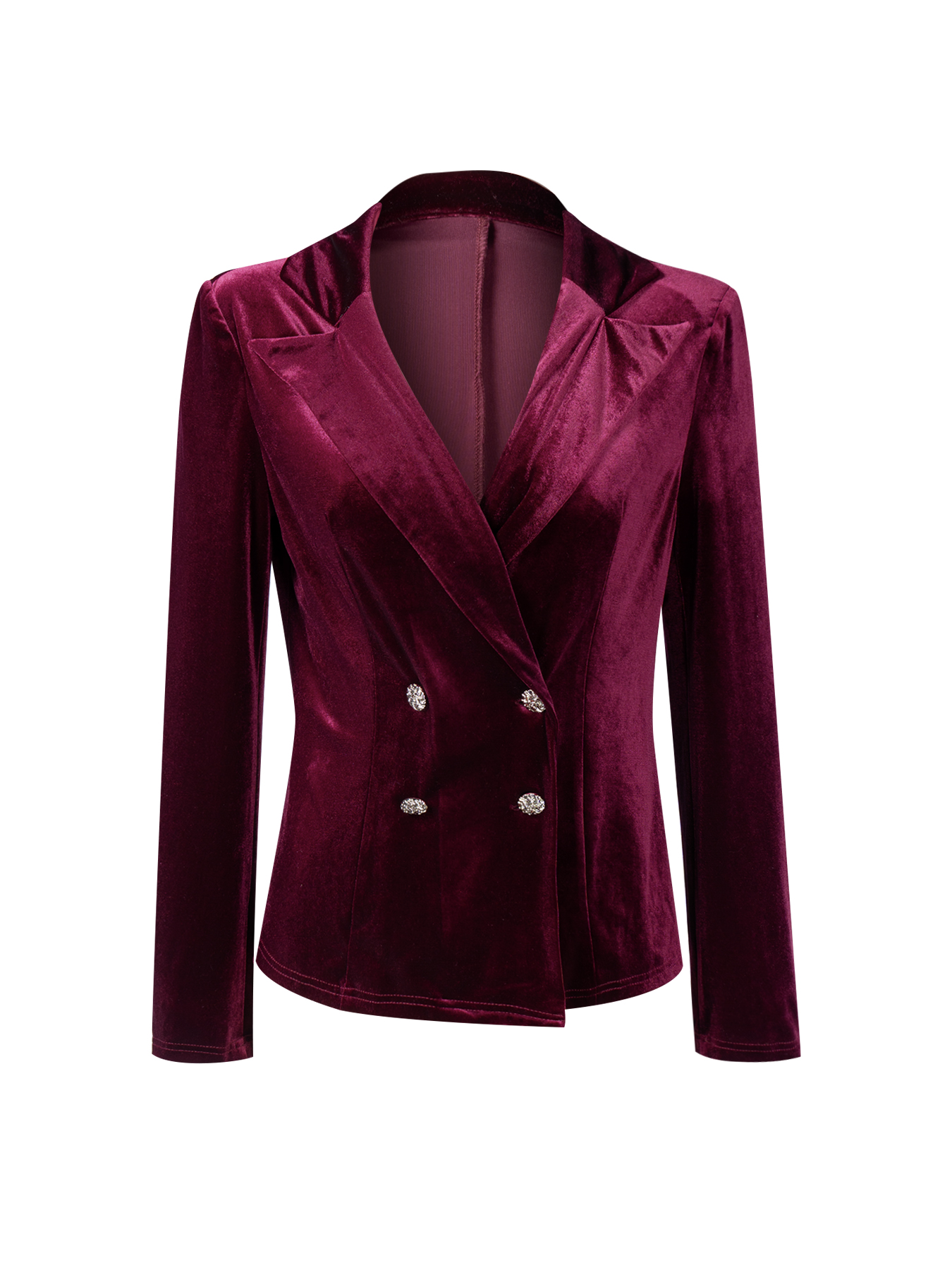 Woman's Burgundy Velvet Double-Breasted Blazer and Pencil Skirt Set
