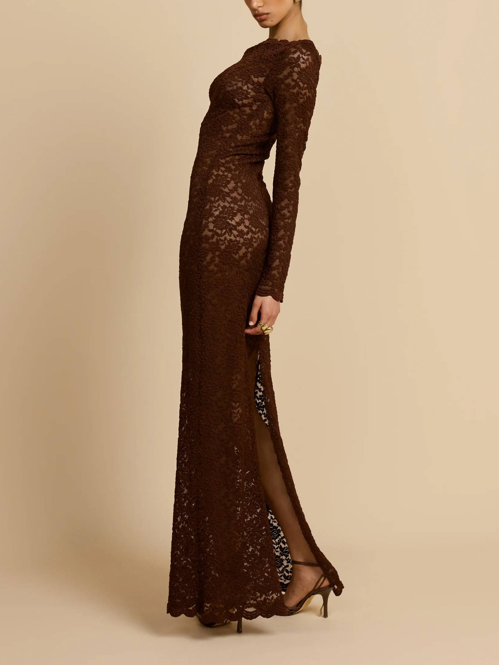 Sheer Floral Lace Bodycon Maxi Dress