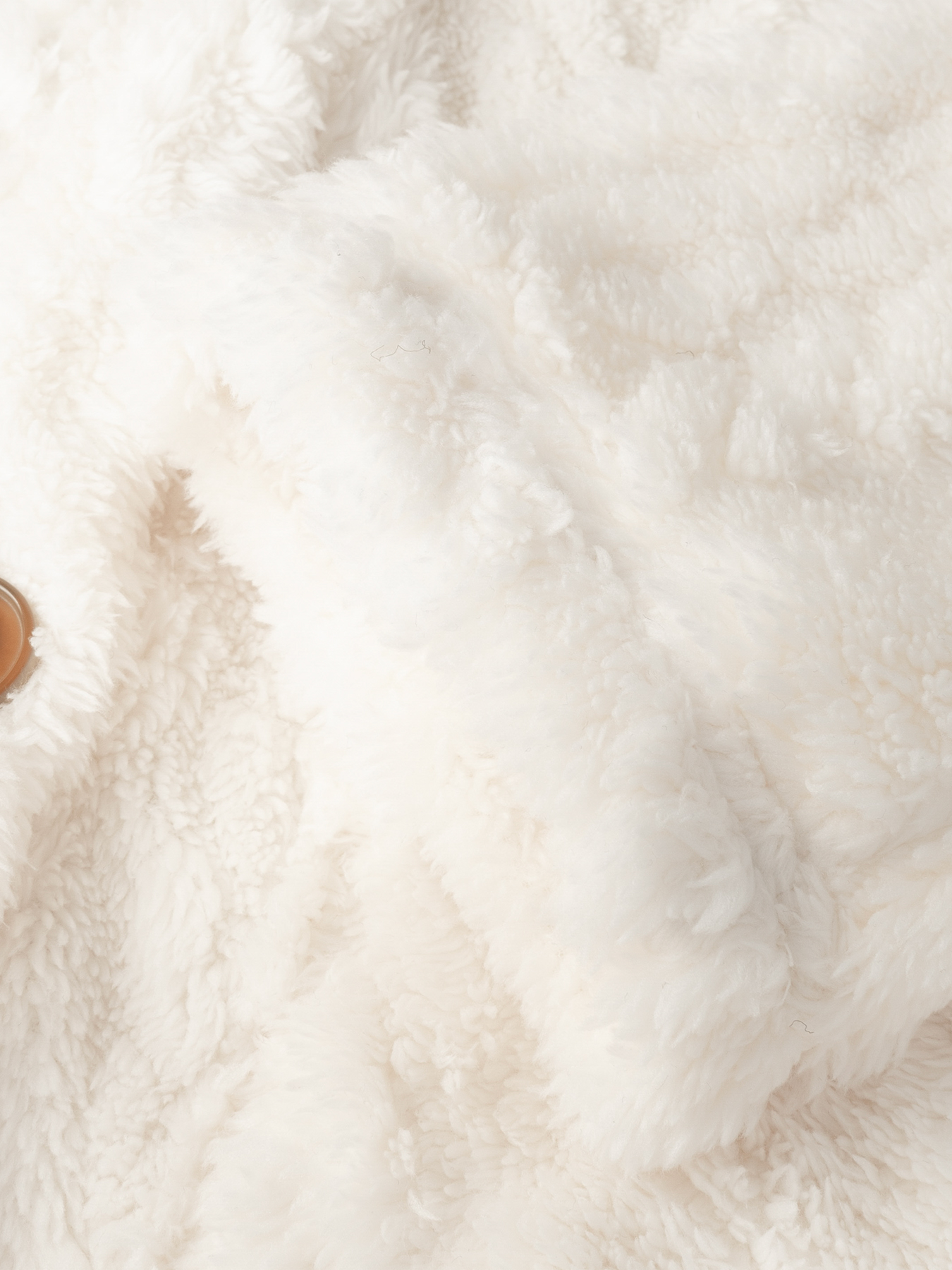 Woman's Cream Faux Fur Hooded Coat with Cable Knit Texture & Metal Buttons