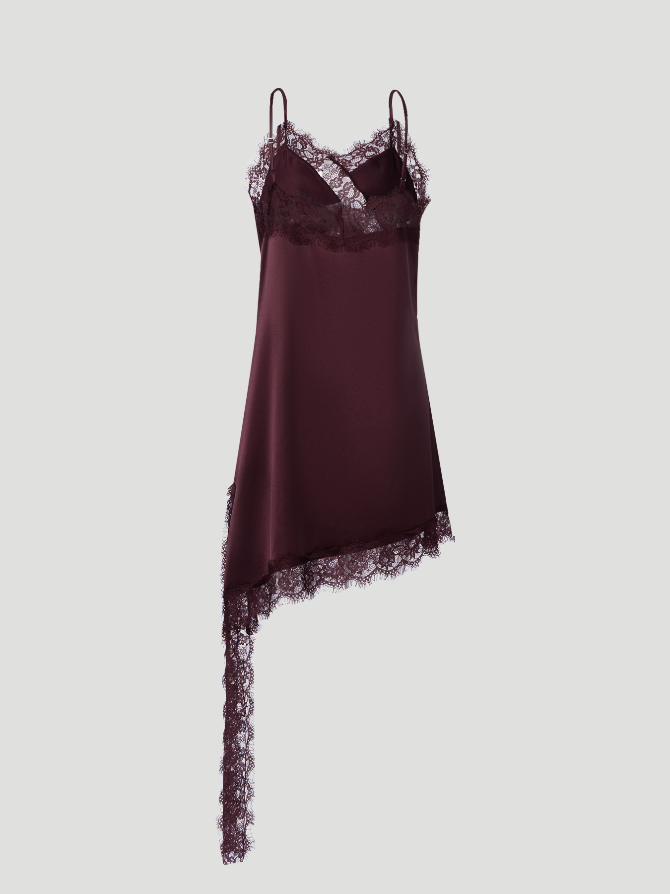 Vestido con tirantes de encaje de satén color vino Mujer falda corta de falda irregular sexy