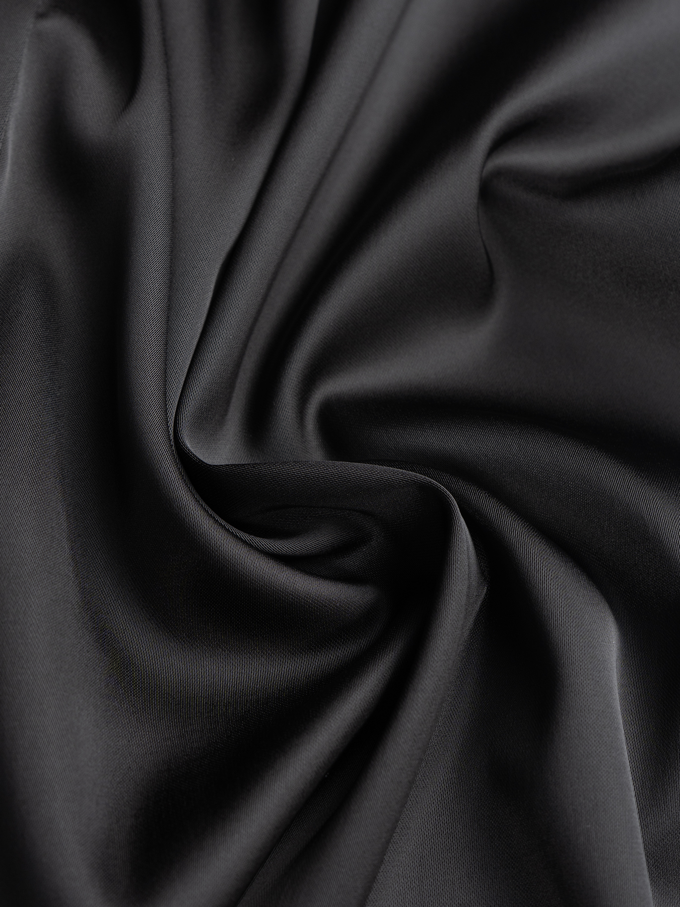 Women's Black Satin Midi Skirt with Ruched Detail and Back Slit