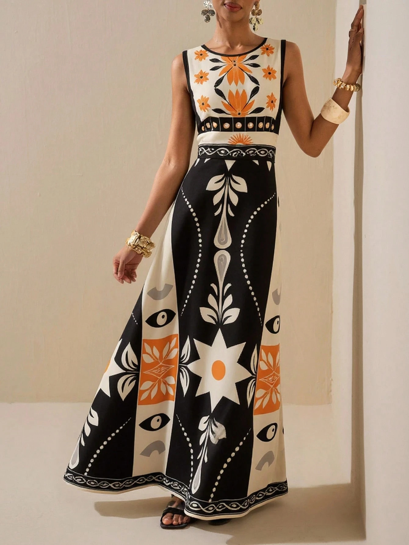 2026 Spring New Sleeveless Art Print Maxi Dress