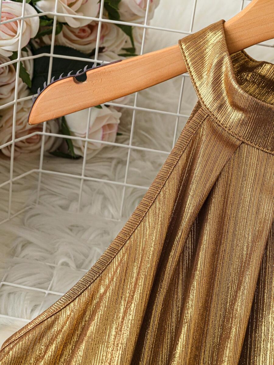 Metallic High Neck Halter Sleeveless Mini Dress