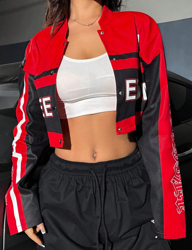 Y2K Digital Print Motocross Jacket - Cropped Streetwear Jacket w/ Distressed Letter Sleeves-Aetheryn