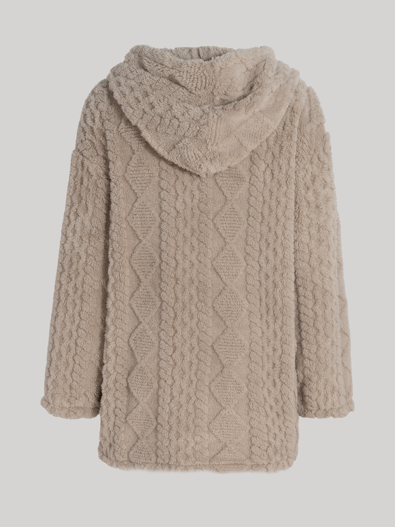 Khaki hooded fleece jacket for women Printed loose medium-length coat