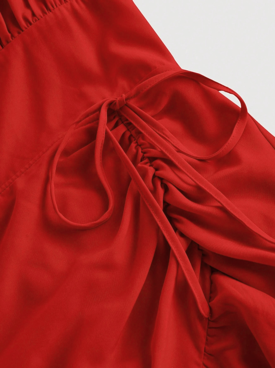 Red Ruffled High-Low Hem Cami Dress