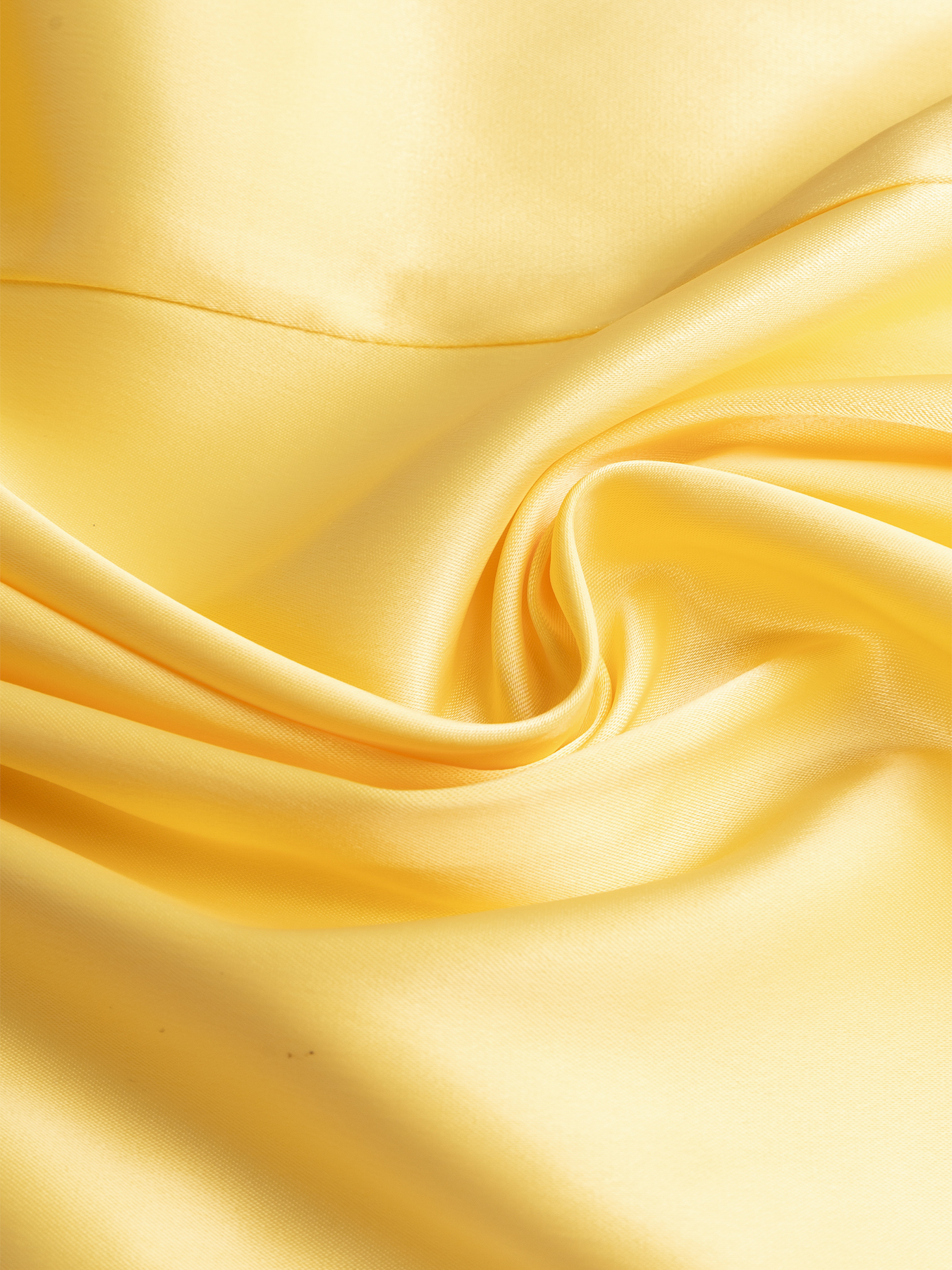 Woman's Yellow Satin Cowl Neck Ruched High Slit Maxi Dress with Thin Straps