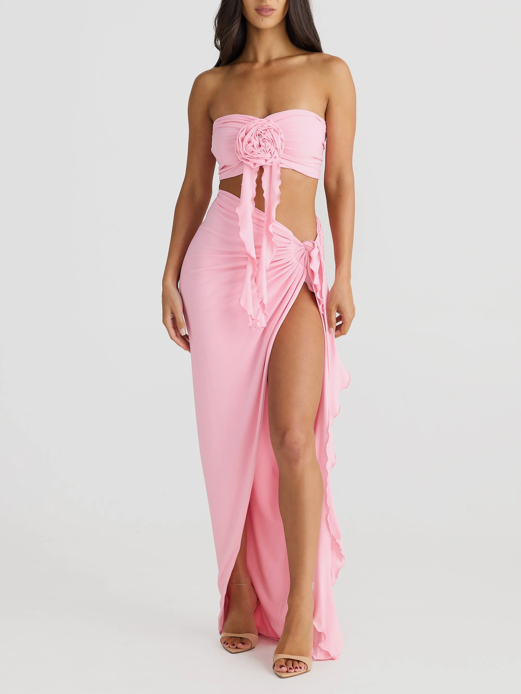 Strapless 3D Rose Romantic Two Piece Set