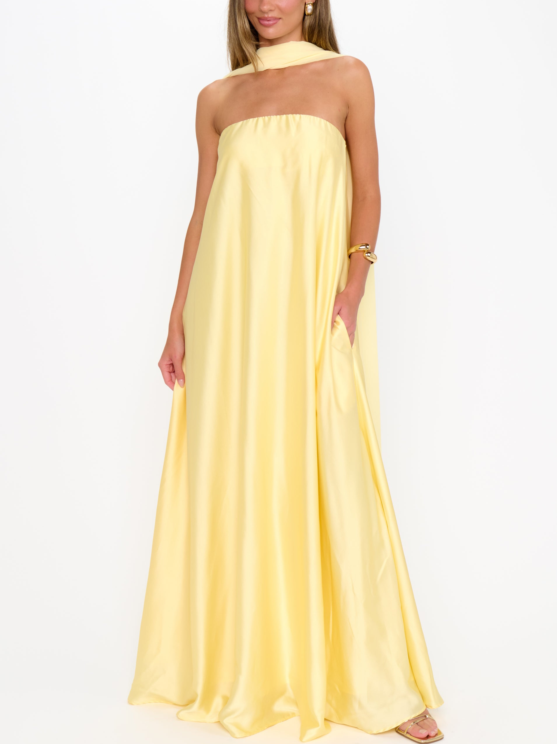 Tinsley Tube Dress ~ Pale Yellow Luxe Satin
