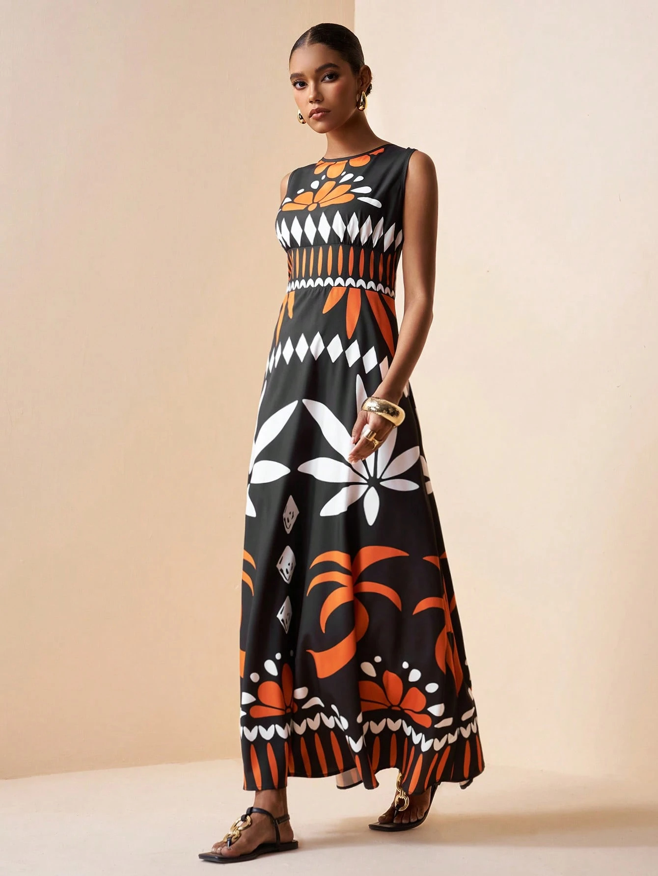 2026 Spring New Sleeveless Art Print Maxi Dress