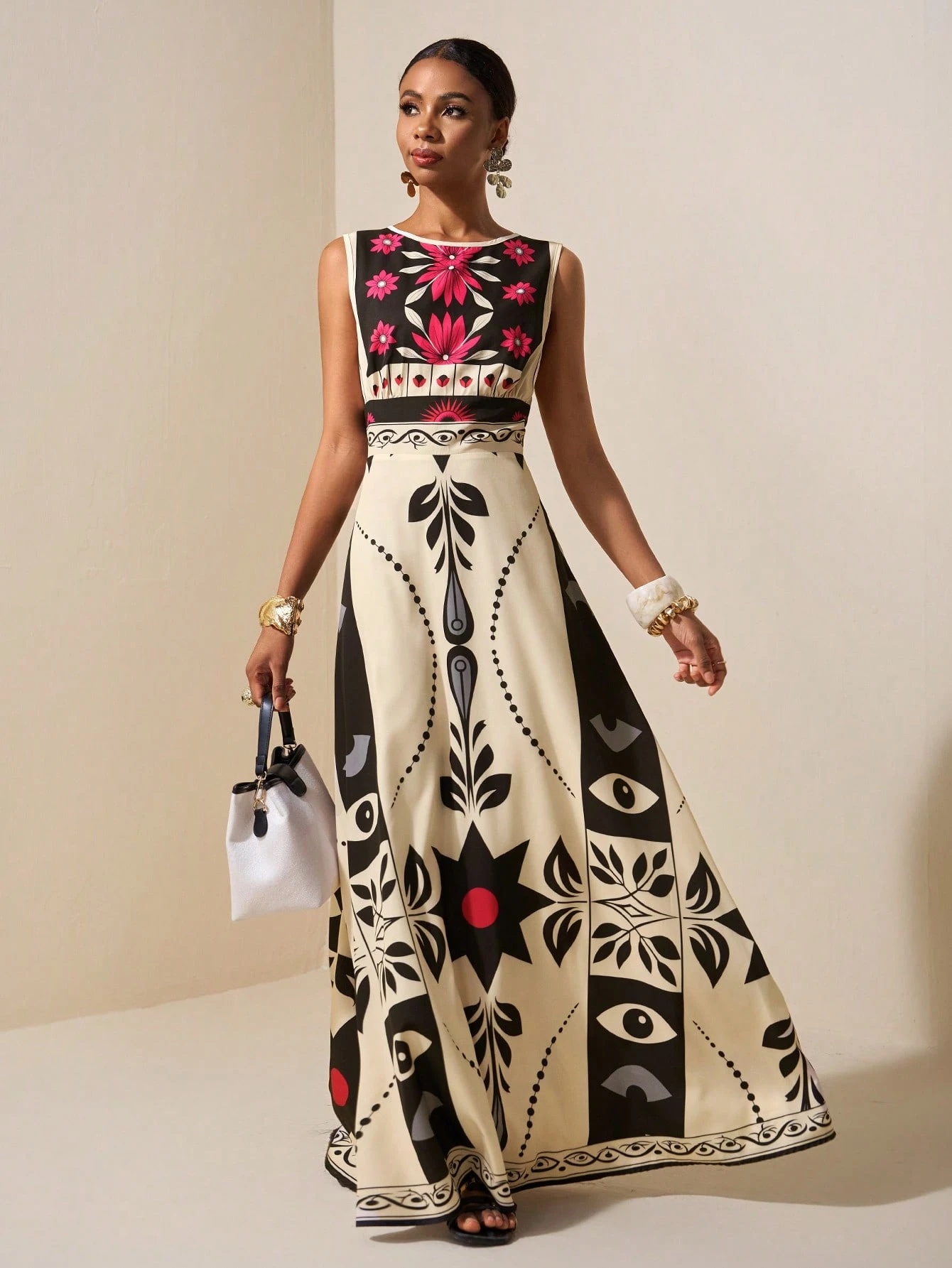 2026 Sleeveless Art Print Maxi Dress