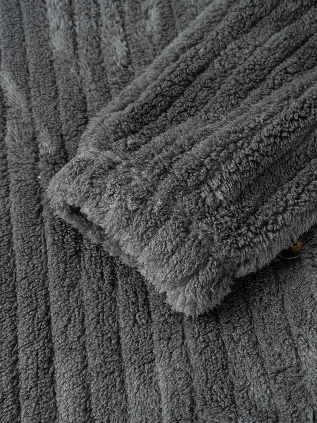 Dark gray pinstripe fur coat Women‘s hooded single-breasted long coat