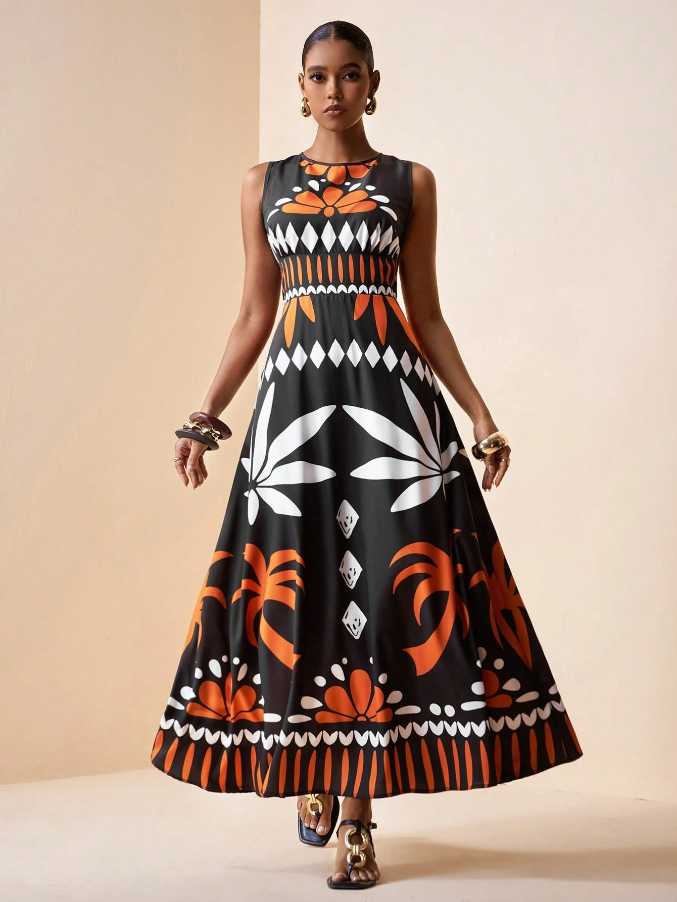 2026 Spring New Sleeveless Art Print Maxi Dress