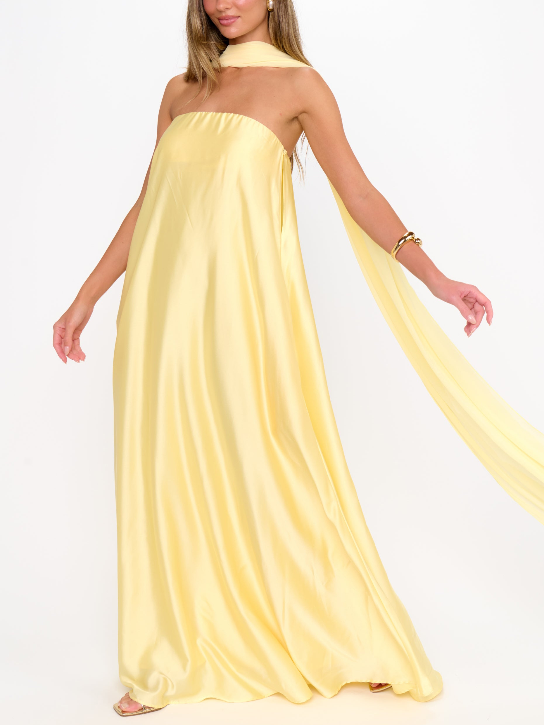 Tinsley Tube Dress ~ Pale Yellow Luxe Satin
