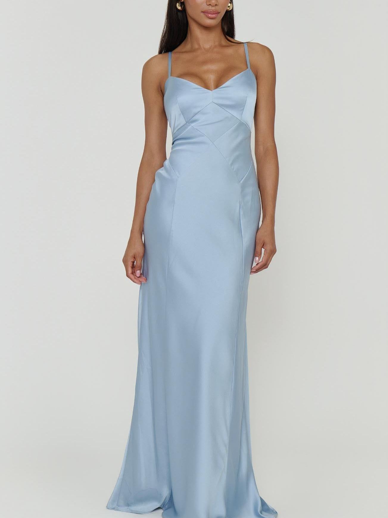 Logan Dress ~ Steel Blue Luxe Satin
